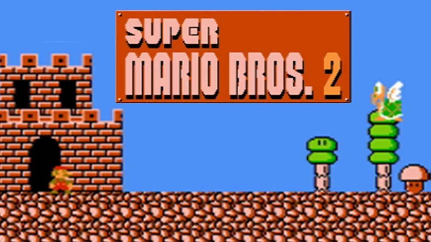 Hình ảnh Super Mario đang di chuyển trong Super Mario Bros.: The Lost Levels với nhiều chướng ngại vật