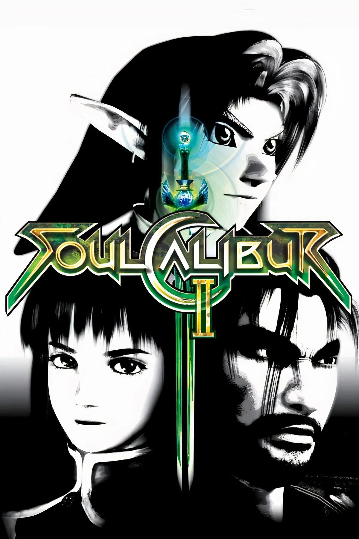 Hình ảnh tổng hợp nhiều cảnh trong game Soulcalibur II, thể hiện các nhân vật và kỹ năng đối kháng