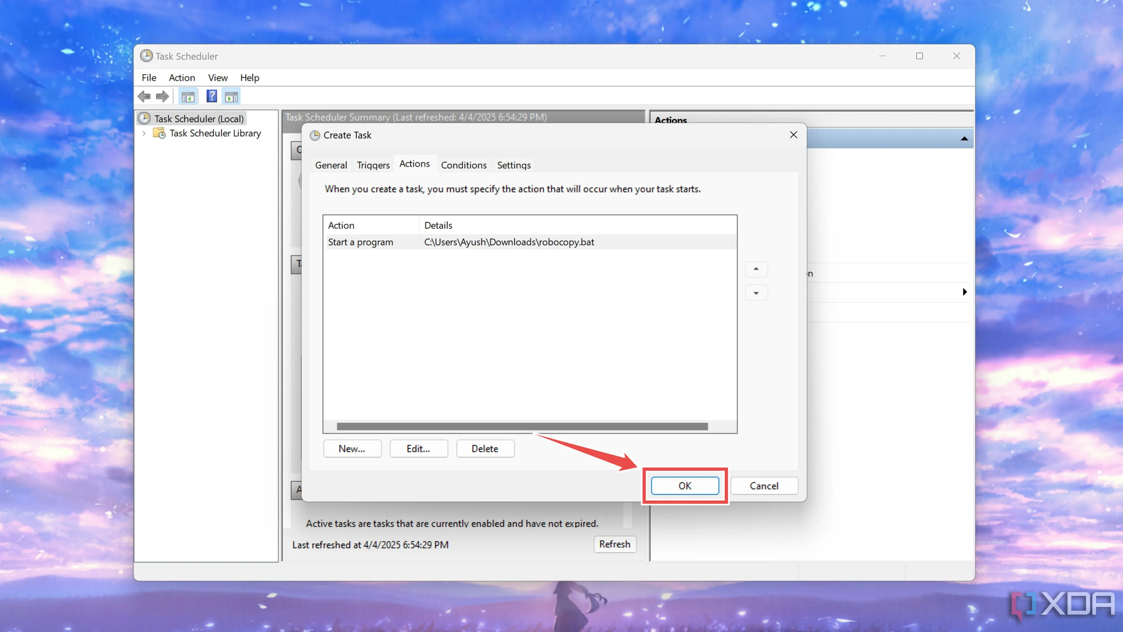 Hoàn tất việc thêm tác vụ sao lưu tự động vào Windows Task Scheduler