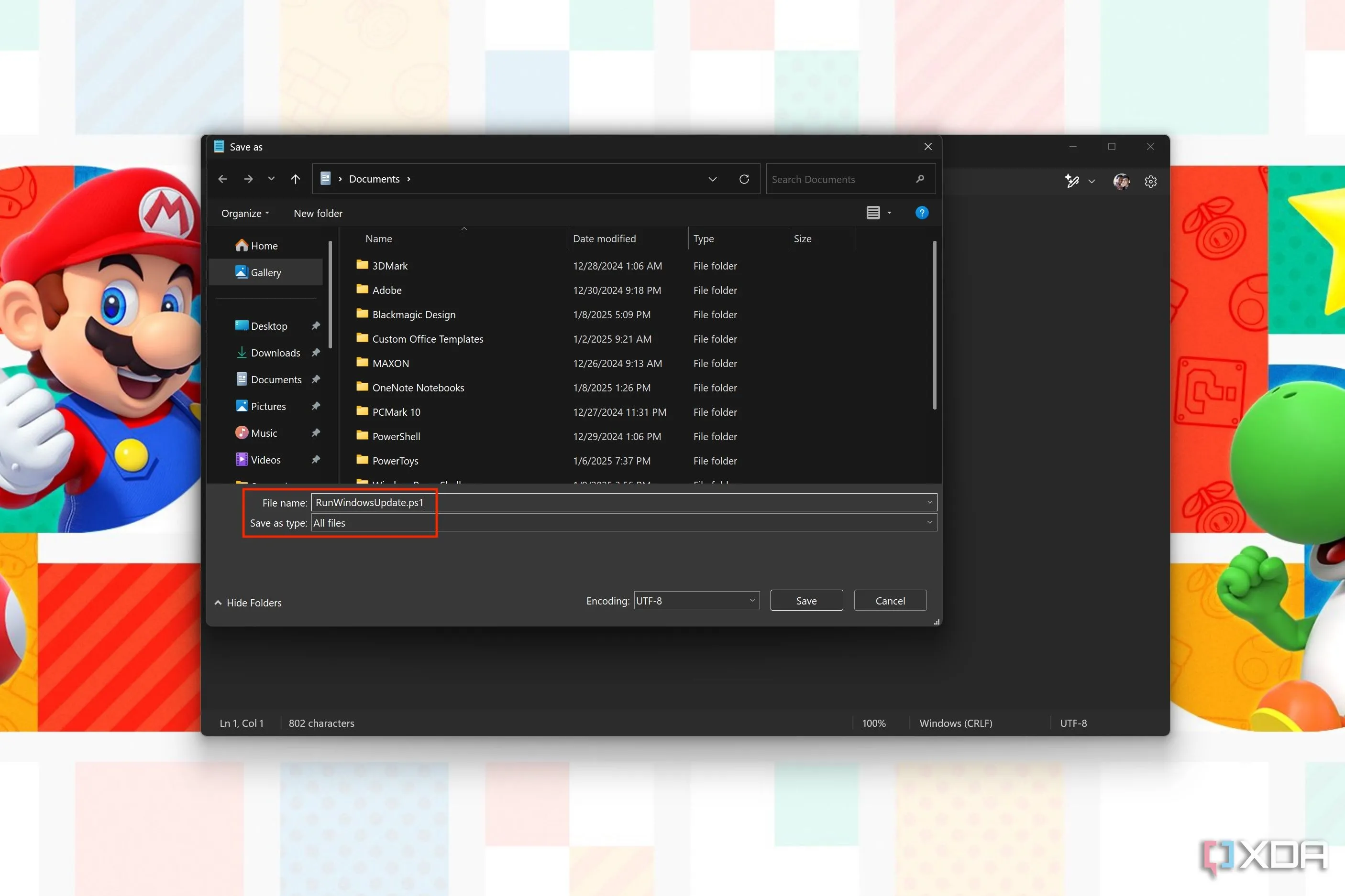 Hộp thoại &quot;Save As&quot; hiển thị loại tệp là &quot;All files&quot; và tên tệp kết thúc bằng .ps1