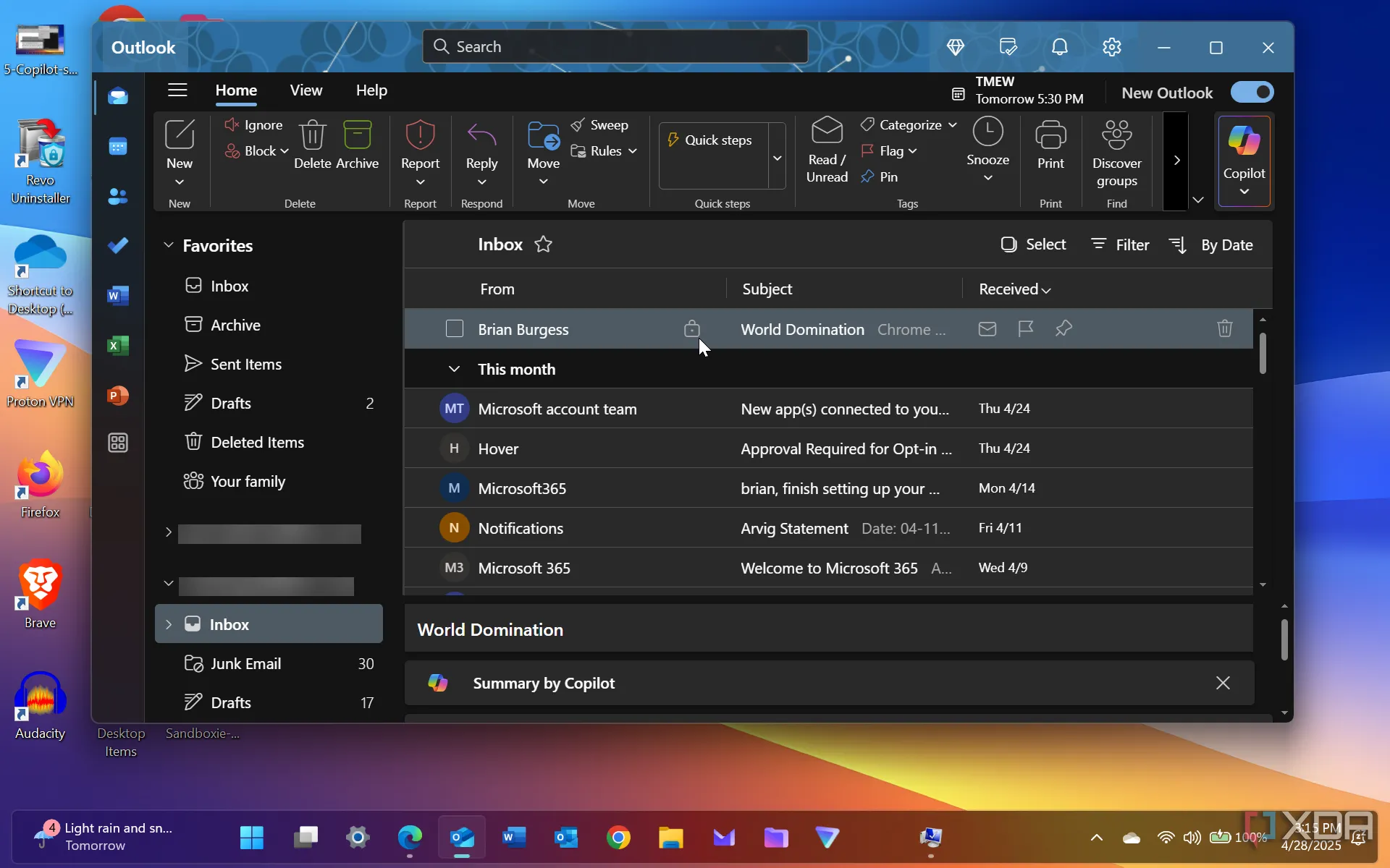 Hộp thư đến ứng dụng Outlook hiển thị thư đã mã hóa