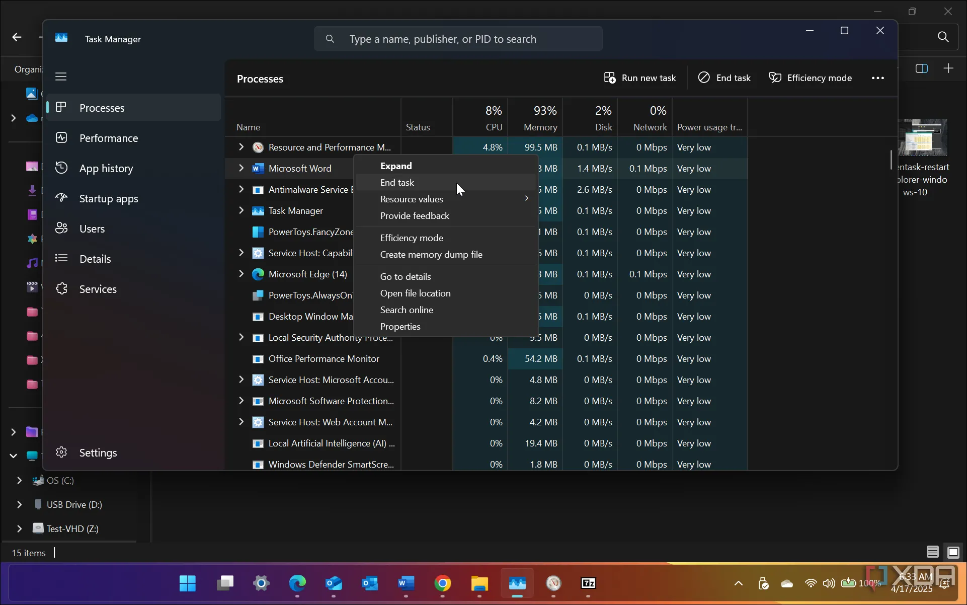 Hướng dẫn cách kết thúc tác vụ (End task) một ứng dụng trong Task Manager trên Windows 11