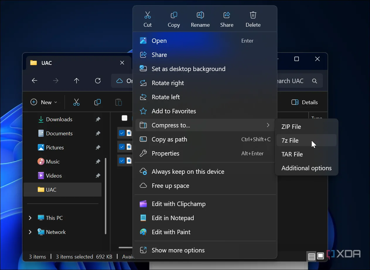 Hướng dẫn nén file trực tiếp trong File Explorer trên Windows 11, hỗ trợ định dạng Zip, 7z và TAR giúp tối ưu tốc độ copy.