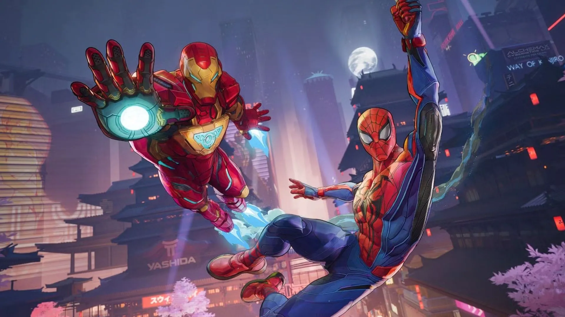 Iron Man và Spider-Man trong trang phục chiến đấu đặc biệt từ một tựa game Marvel, minh họa sự đa dạng nhân vật trong các game siêu anh hùng
