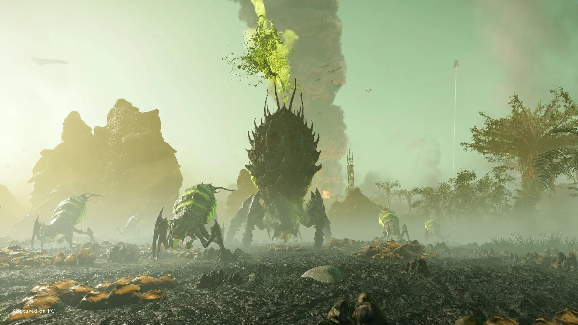 Kẻ thù dạng côn trùng khổng lồ đang tấn công trong game Helldivers 2.