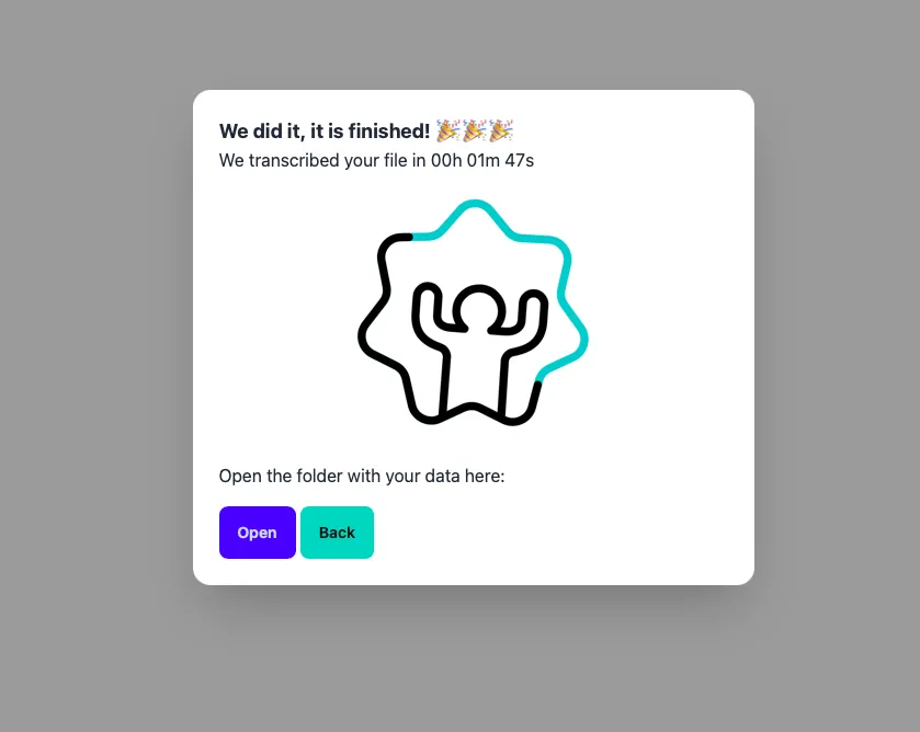 Kết quả phiên âm giọng nói sang văn bản đã hoàn tất trong aTrain
