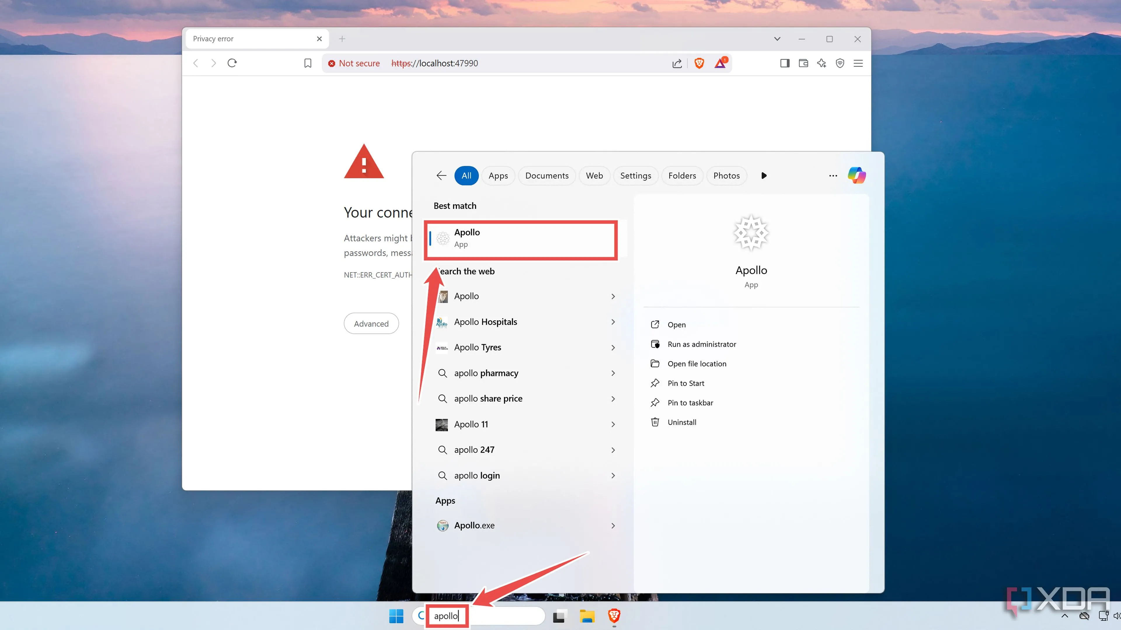 Khởi chạy ứng dụng Apollo server trên Windows