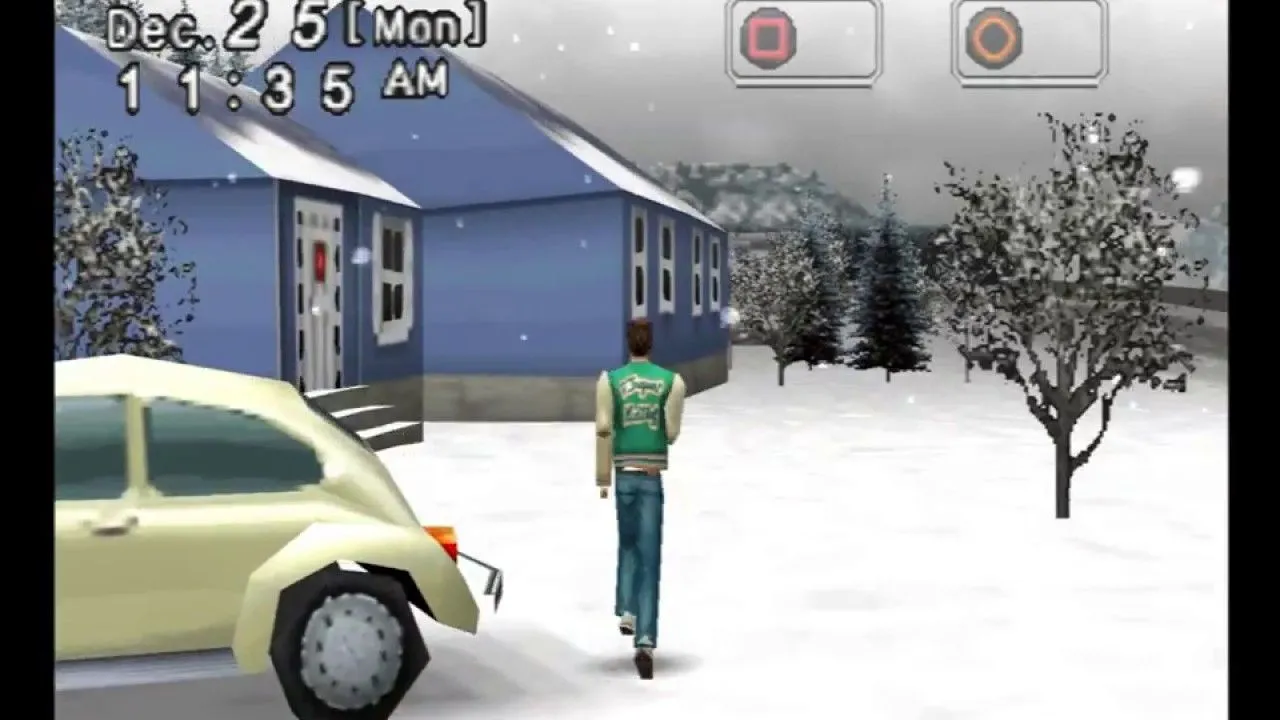 Khu vực núi tuyết lạnh lẽo với ngôi nhà và xe hơi trong game thế giới mở Mizzurna Falls
