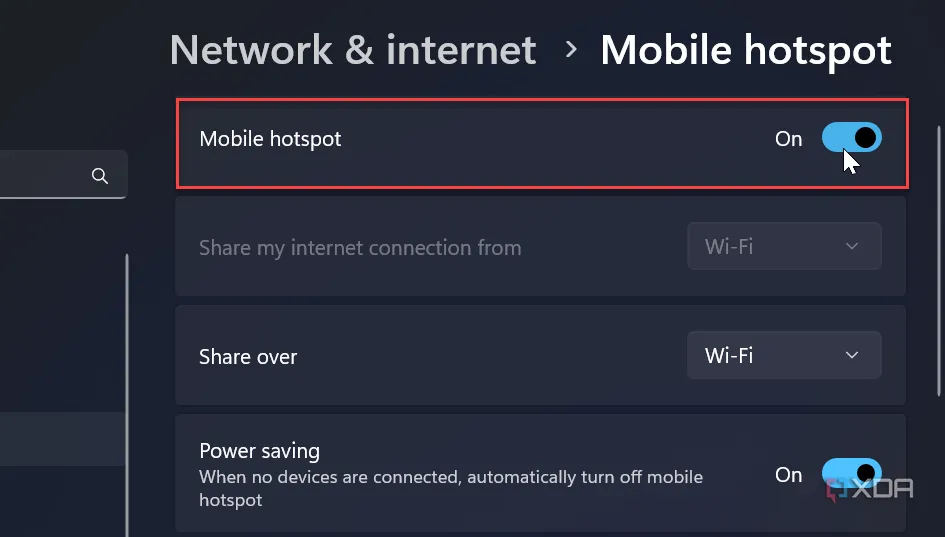 Kích hoạt công tắc điểm phát sóng Wi-Fi di động trên Windows 11