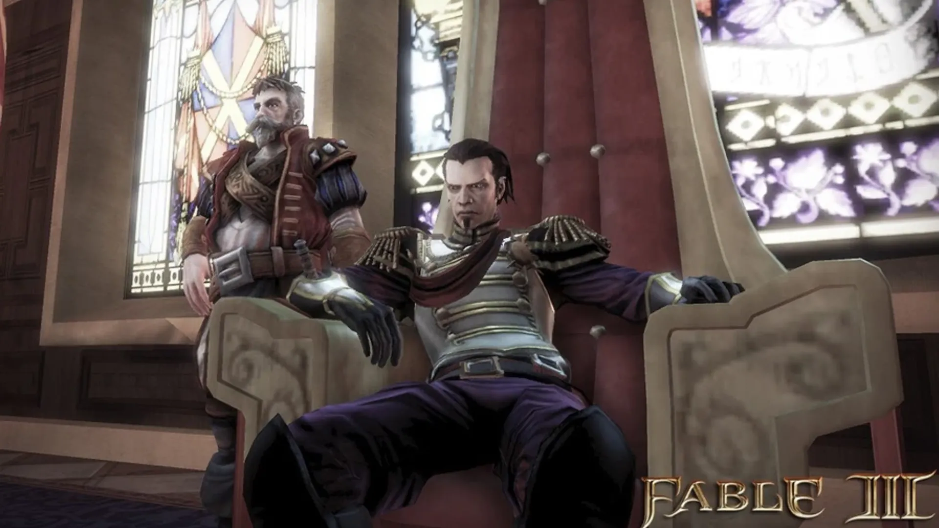 King Logan trên ngai vàng cai trị vương quốc Albion trong Fable III