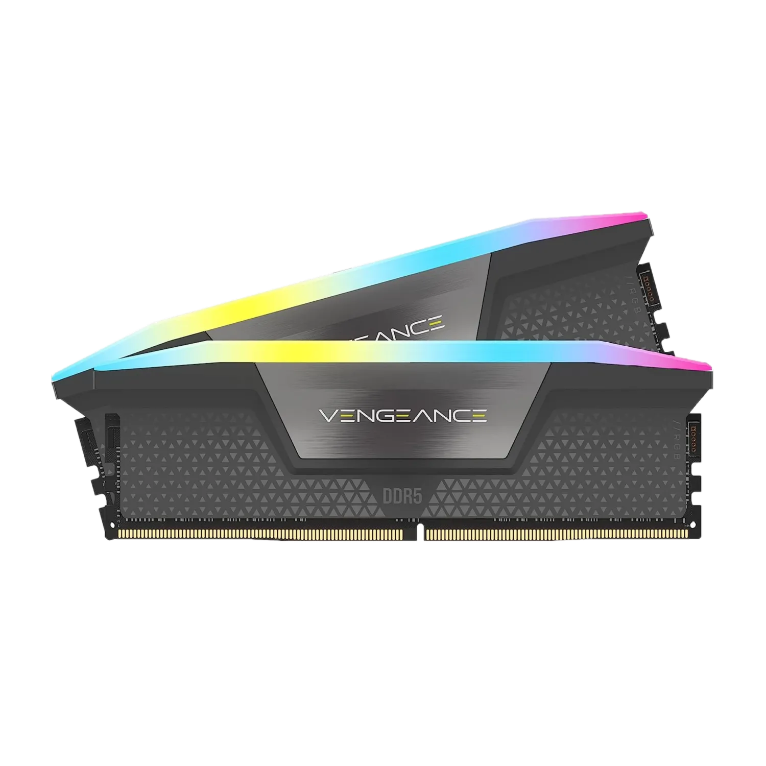 Kit RAM Corsair Vengeance RGB DDR5 màu xám với dải đèn LED RGB sáng rực
