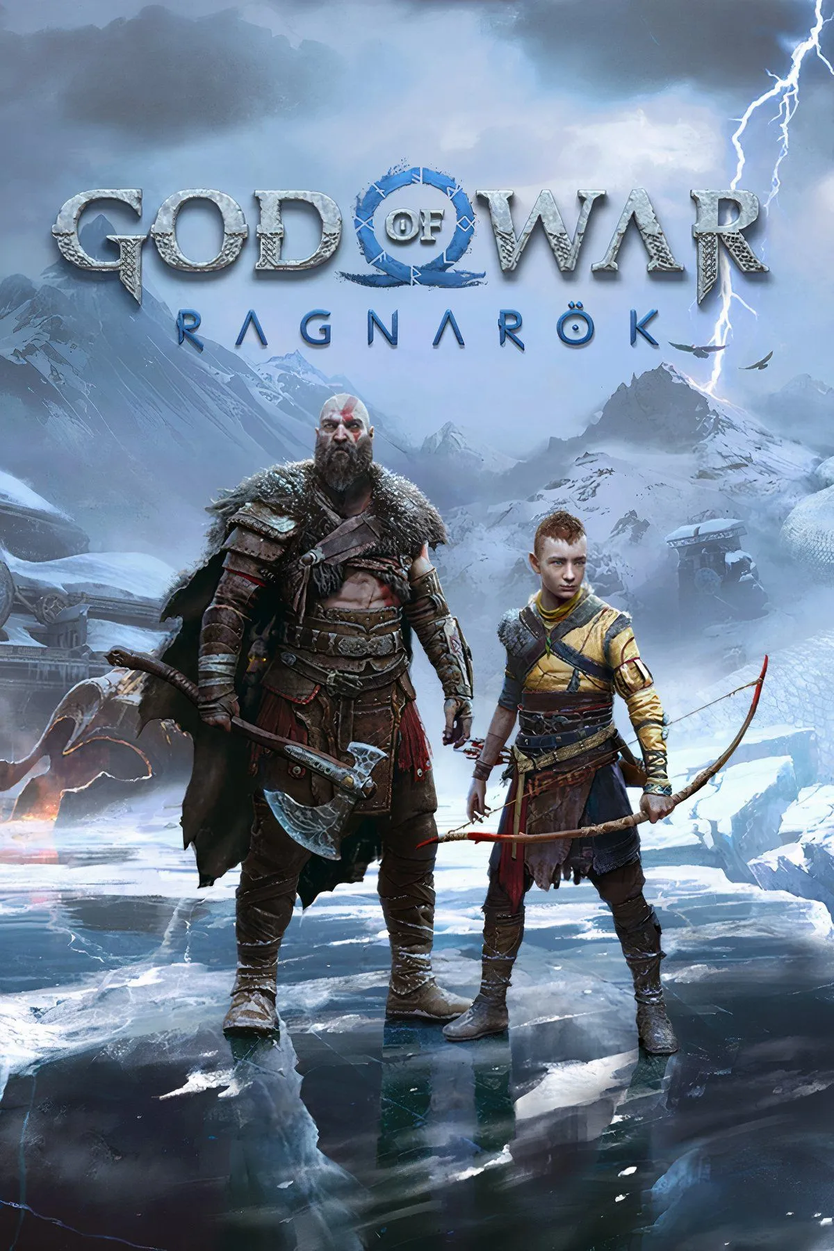 Kratos và Mimir chèo thuyền trên biển trong bối cảnh thần thoại Bắc Âu của God of War Ragnarok Valhalla