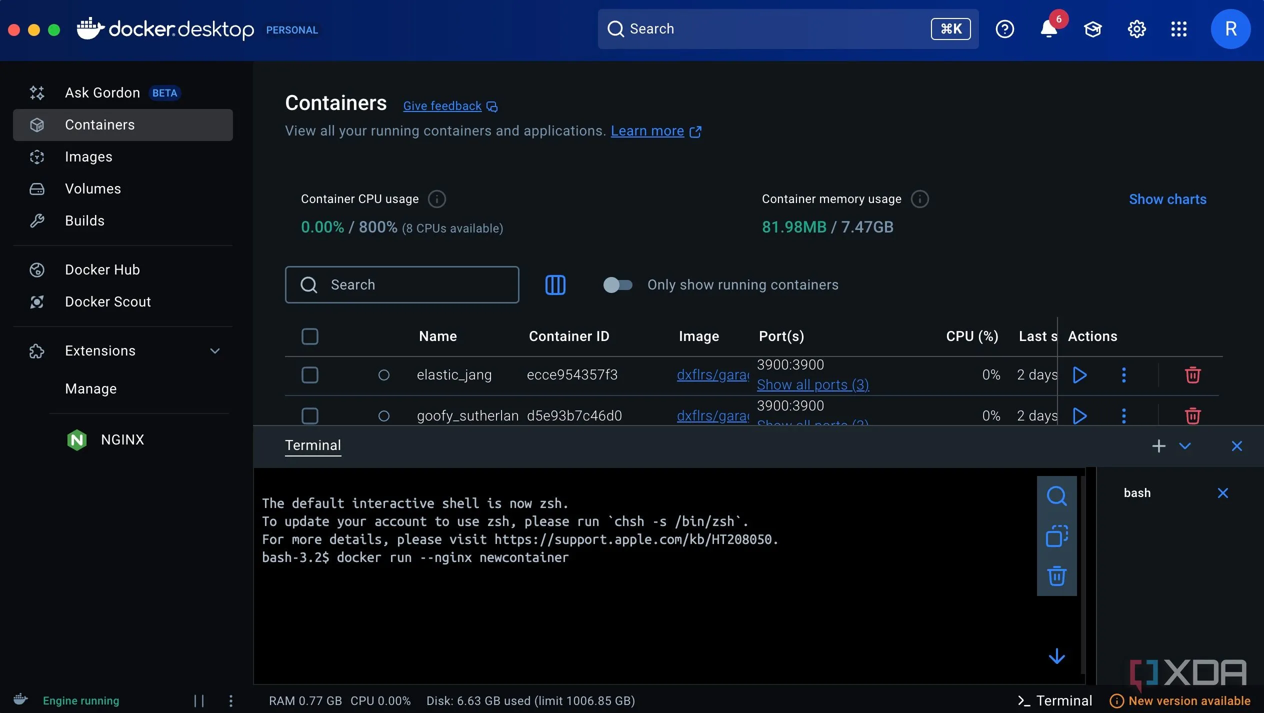 Lệnh `docker run` với tùy chọn rename trên terminal để đặt tên cho container Docker khi khởi tạo.