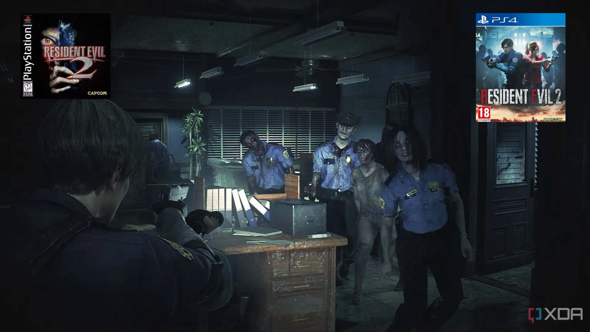 Leon S. Kennedy chiến đấu với zombie trong Resident Evil 2