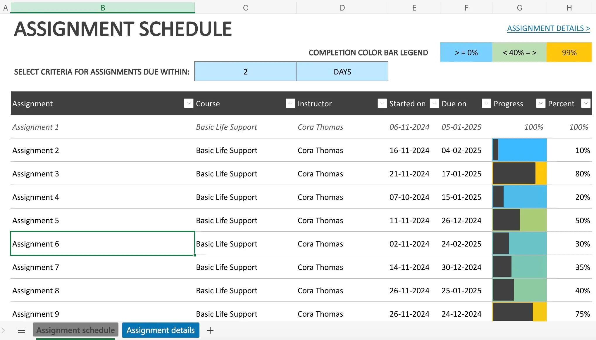Lịch trình công việc trên Excel với nhiều bảng tính