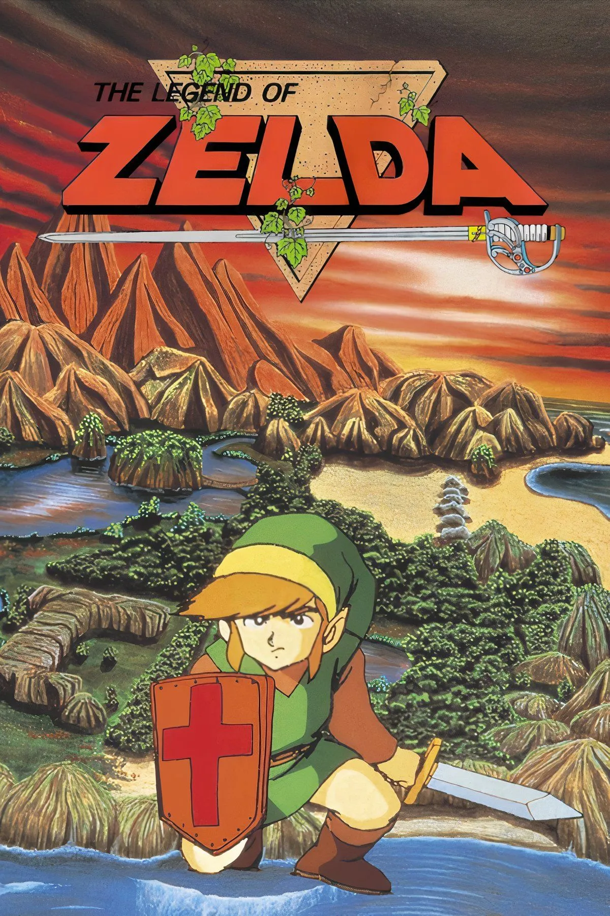 Link trong The Legend of Zelda phiên bản NES cổ điển khám phá một hang động tối tăm
