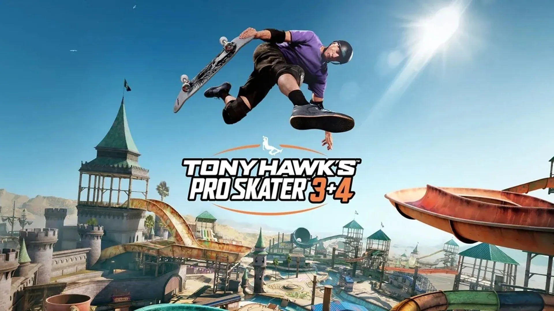 Logo game Tony Hawk's Pro Skater 3 + 4 với cảnh trượt ván sôi động
