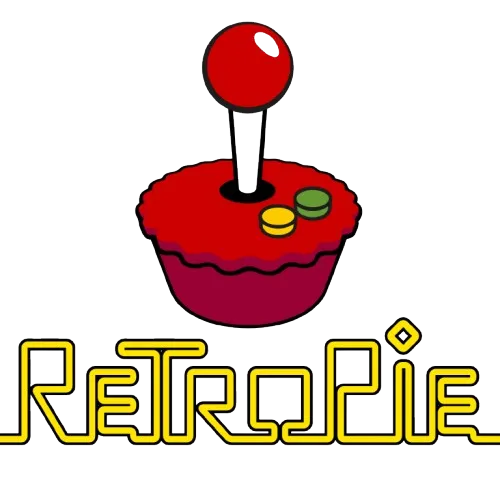 Logo RetroPie với hình ảnh quả mâm xôi (Raspberry Pi) và biểu tượng tay cầm chơi game