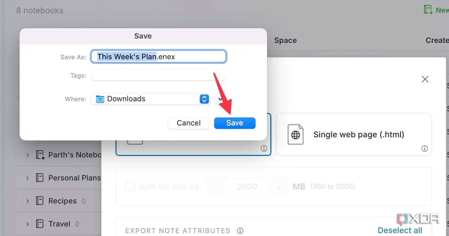 Lưu tệp Evernote đã xuất vào một thư mục cục bộ trên máy tính