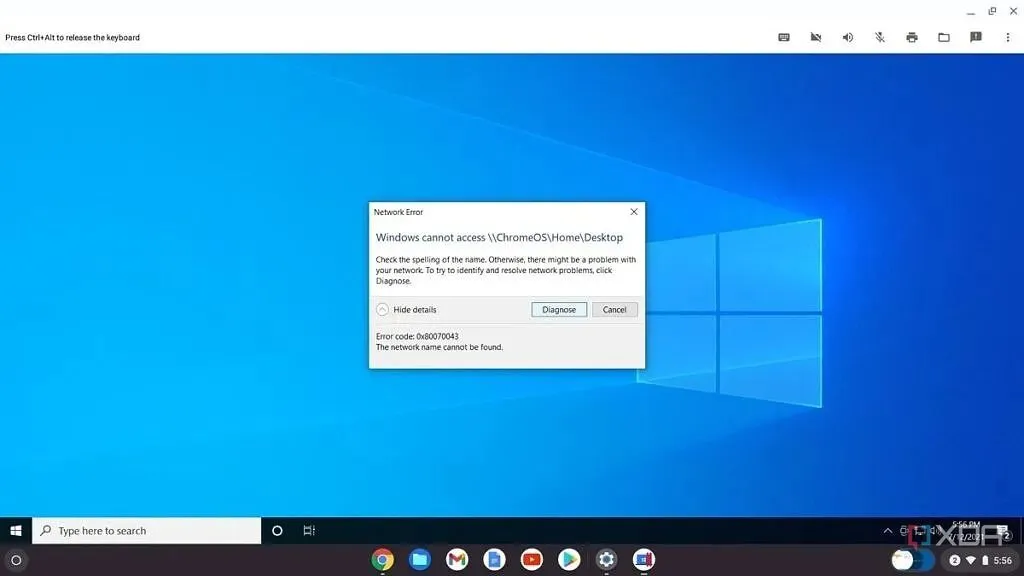Mã lỗi về chia sẻ trong Parallels Desktop trên ChromeOS