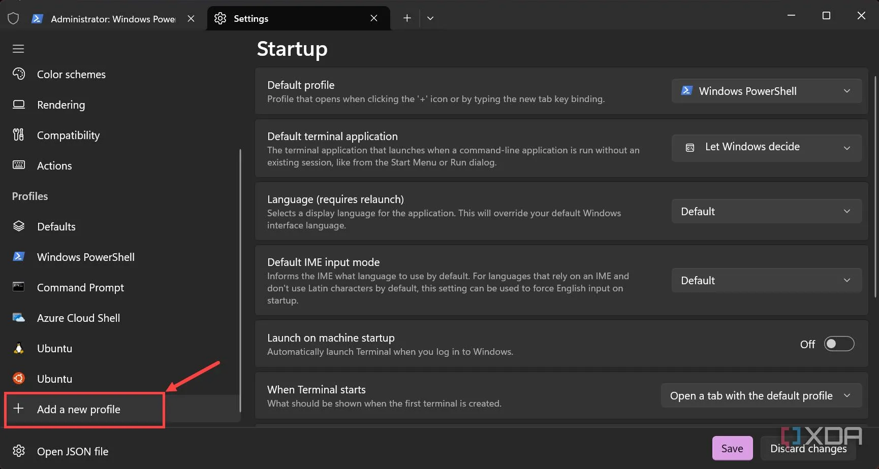 Màn hình &quot;Add a new profile&quot; trong Windows Terminal, hiển thị các tùy chọn để tạo hồ sơ mới.