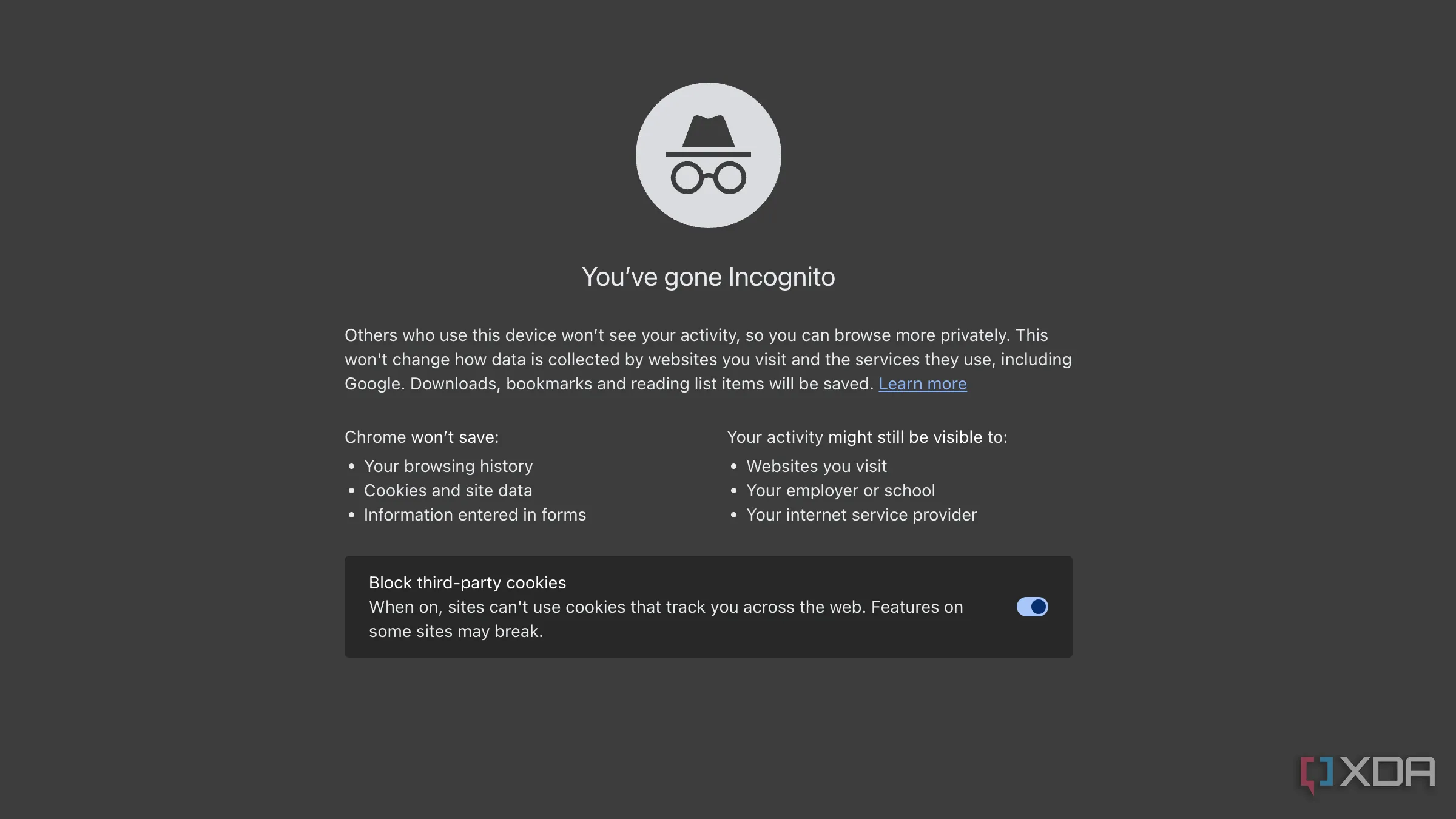 Màn hình chào mừng khi bật chế độ ẩn danh (Incognito mode) trên trình duyệt Chrome, gợi ý về duyệt web riêng tư