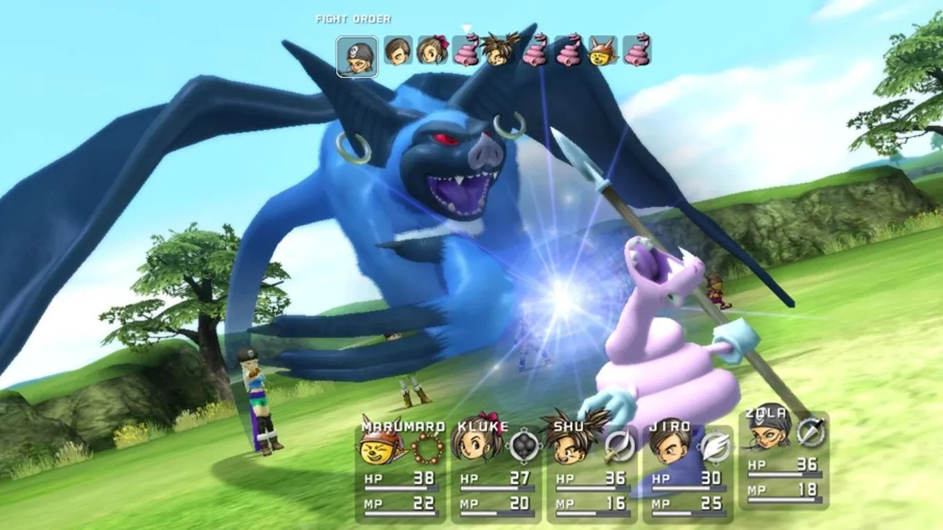 Màn hình chiến đấu trong Blue Dragon với kẻ thù hình dơi khổng lồ