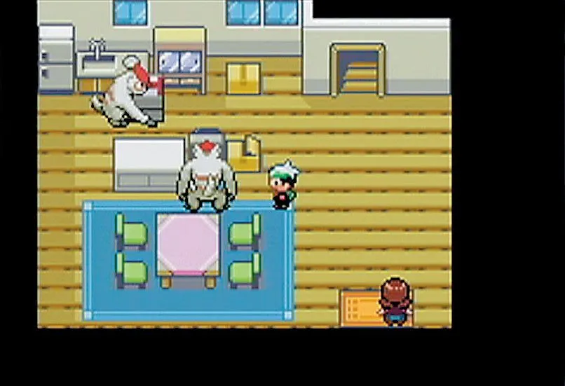 Màn hình chơi game Pokémon R.O.W.E với cảnh chiến đấu trong rừng, cho thấy đồ họa chi tiết của bản ROM hack Pokémon Emerald.