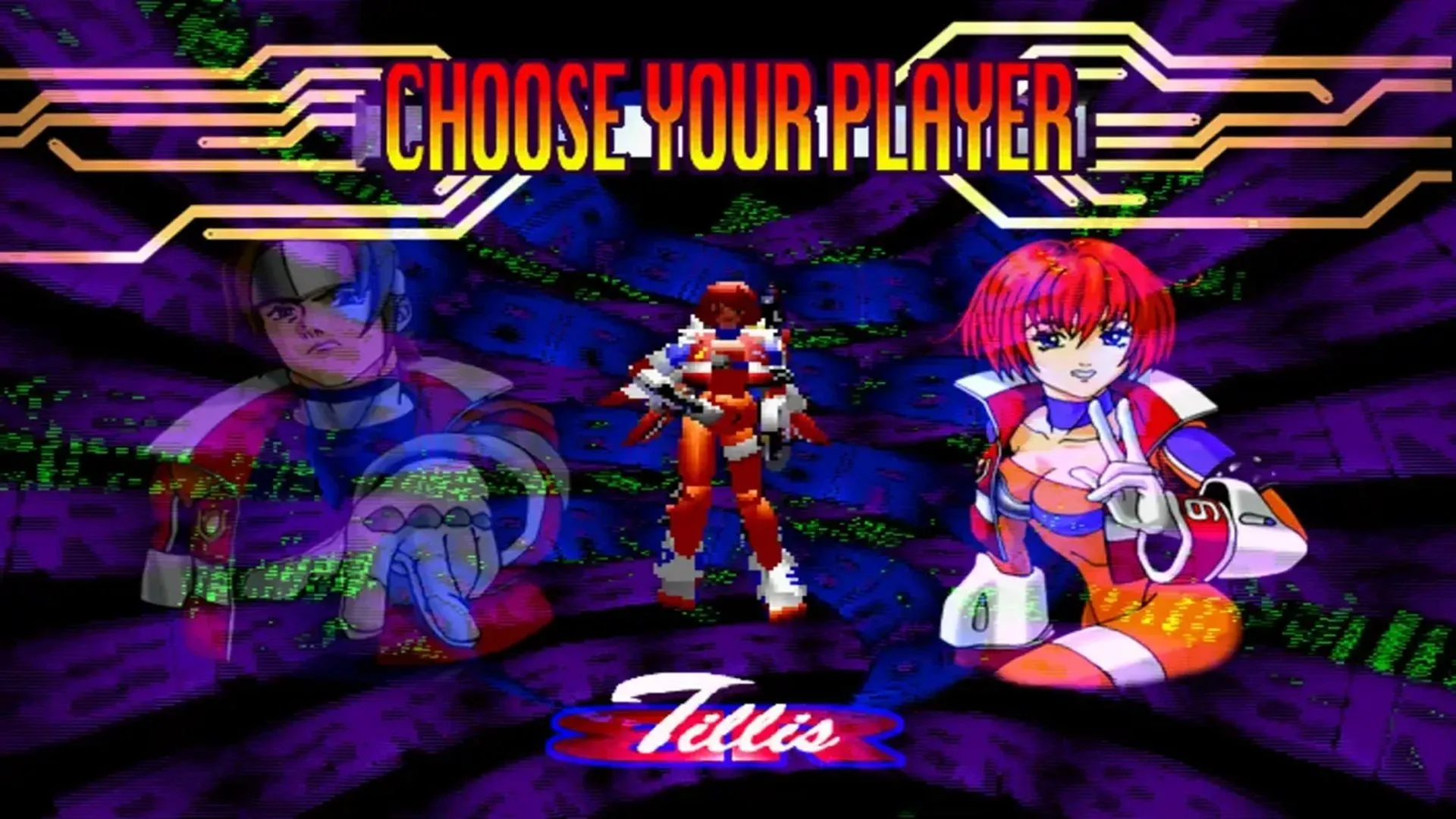 Màn hình chọn nhân vật trong tựa game hành động Burning Rangers của Sega Saturn