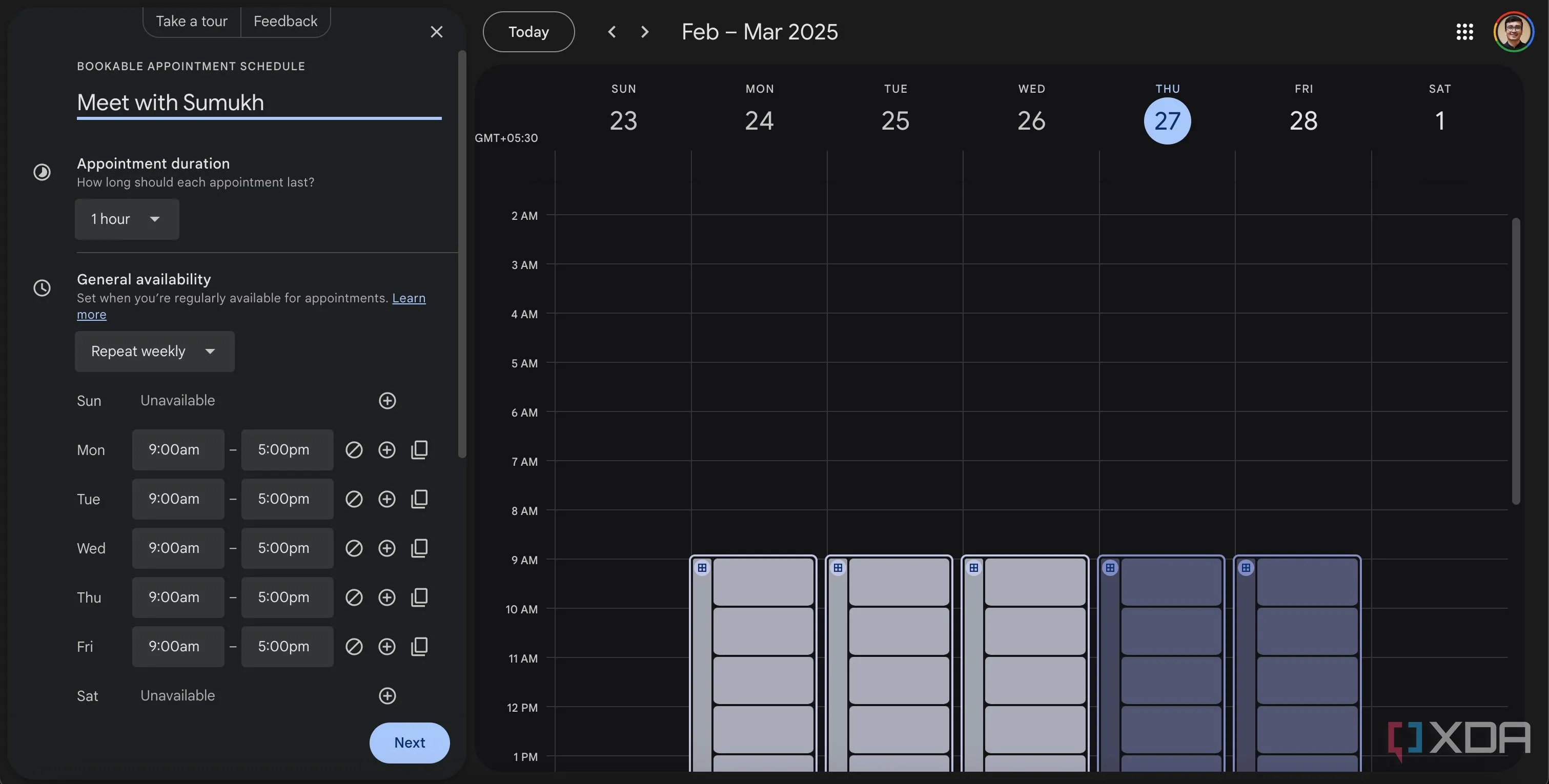 Màn hình chức năng đặt lịch hẹn trong Google Calendar
