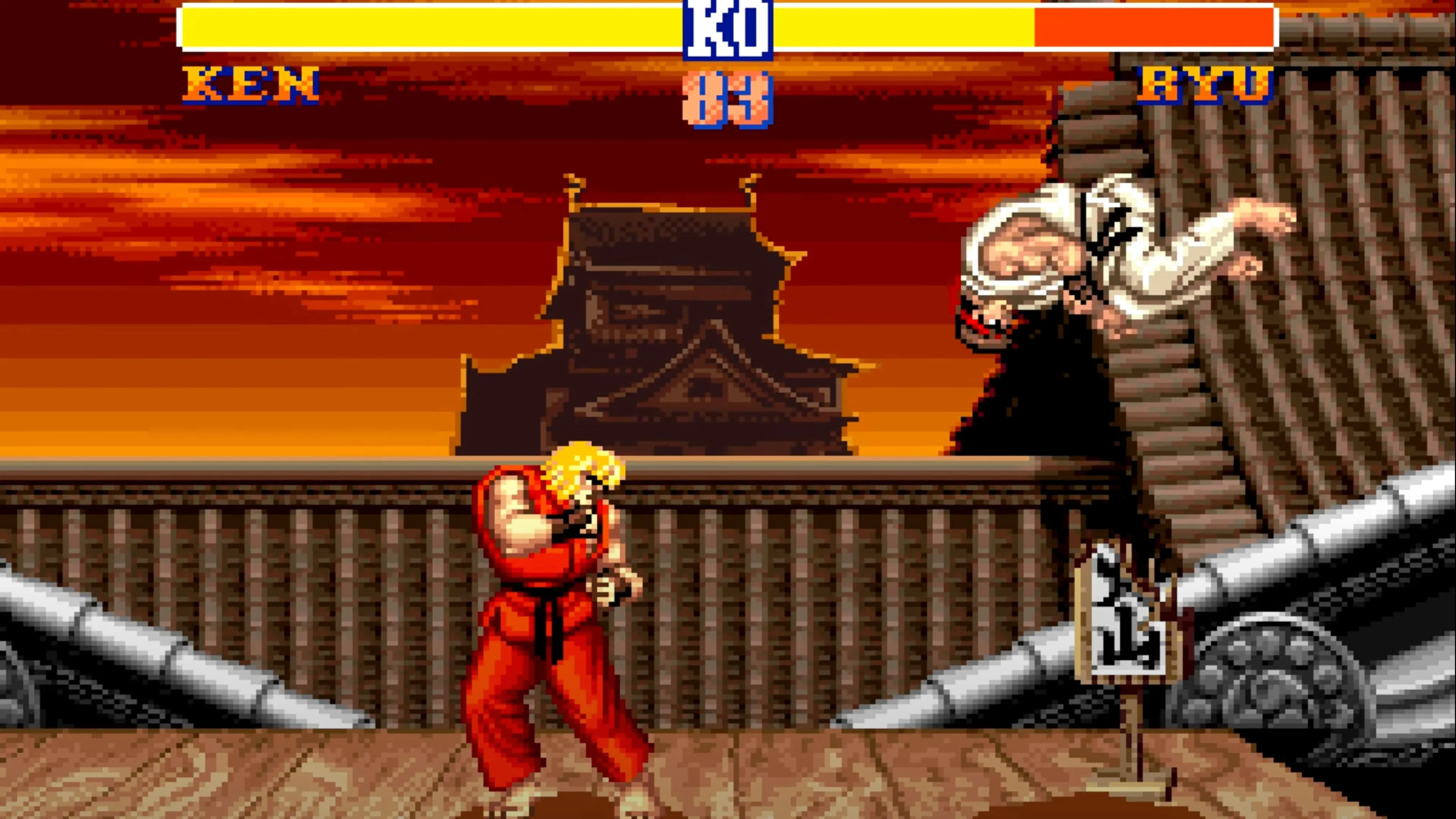 Màn hình đối kháng giữa Zangief và Dhalsim trong Street Fighter II