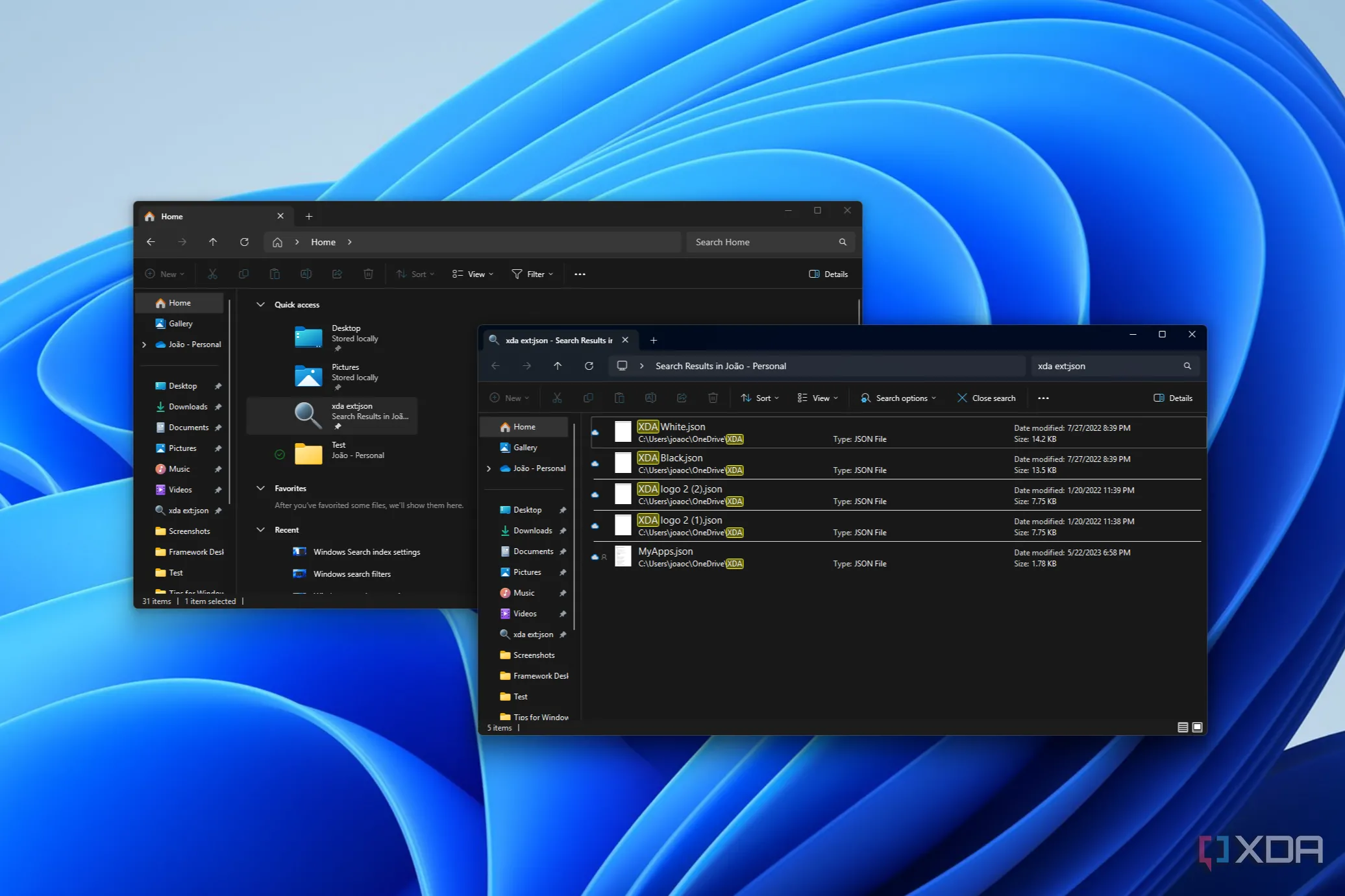 Màn hình File Explorer hiển thị một tìm kiếm đã ghim bên cạnh các kết quả tìm kiếm