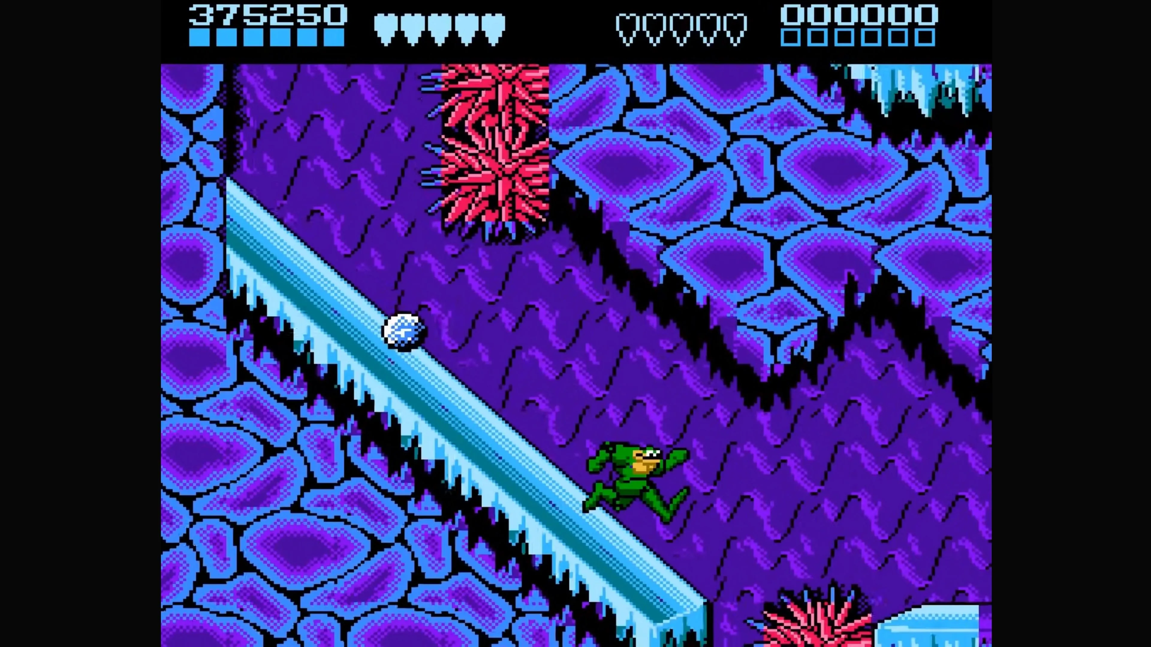 Màn hình game Battletoads với các yếu tố platformer và beat 'em up