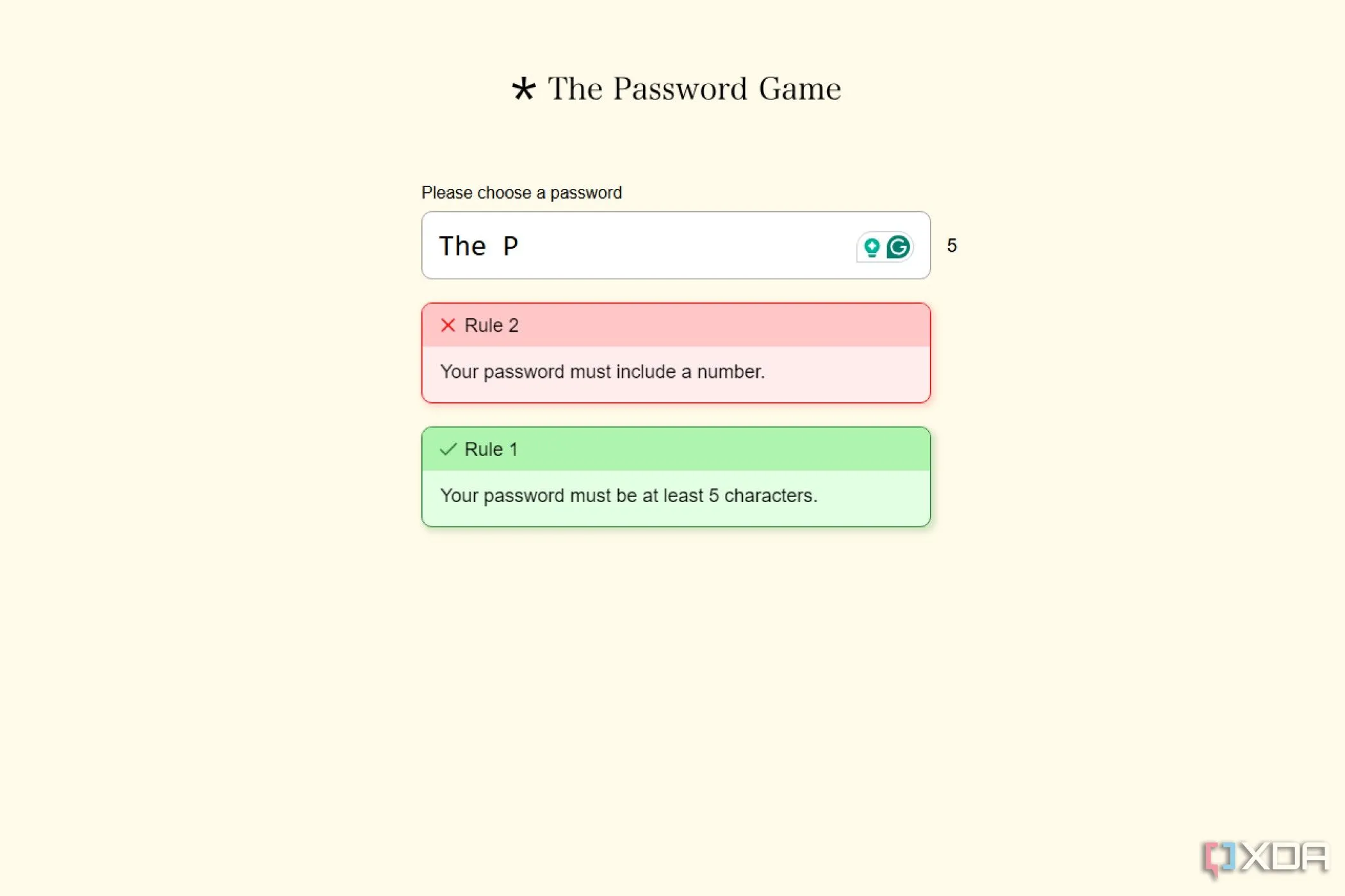 Màn hình game The Password Game hiển thị nhiều yêu cầu phức tạp để tạo mật khẩu