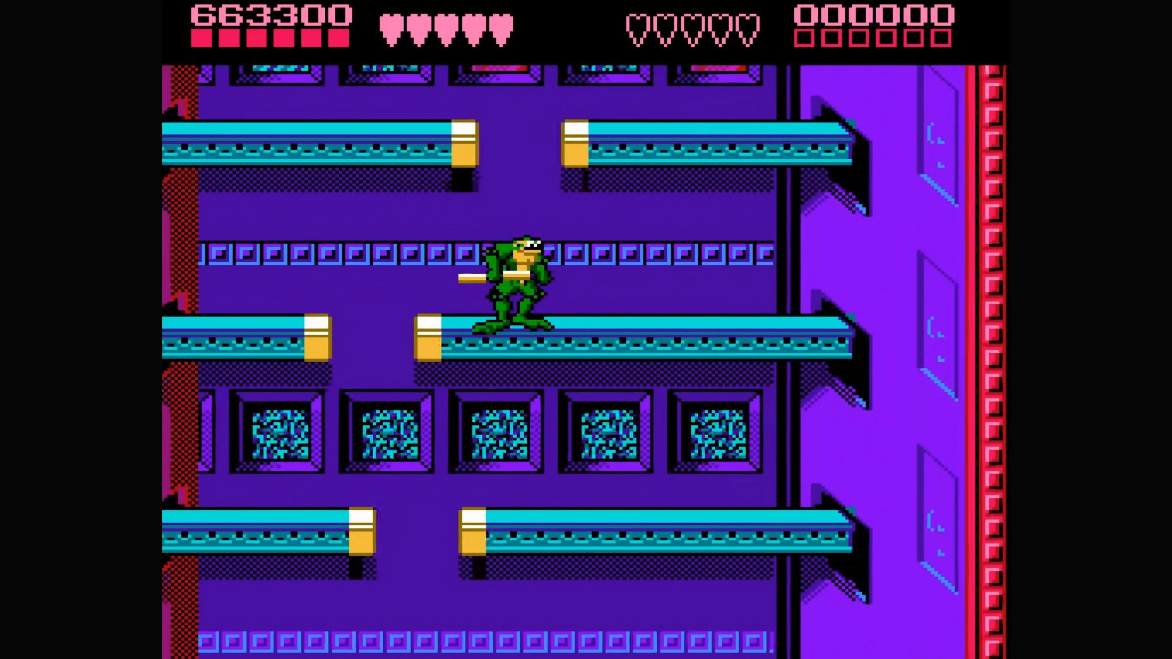 Màn hình gameplay của Battletoads (1991) với môi trường đa dạng