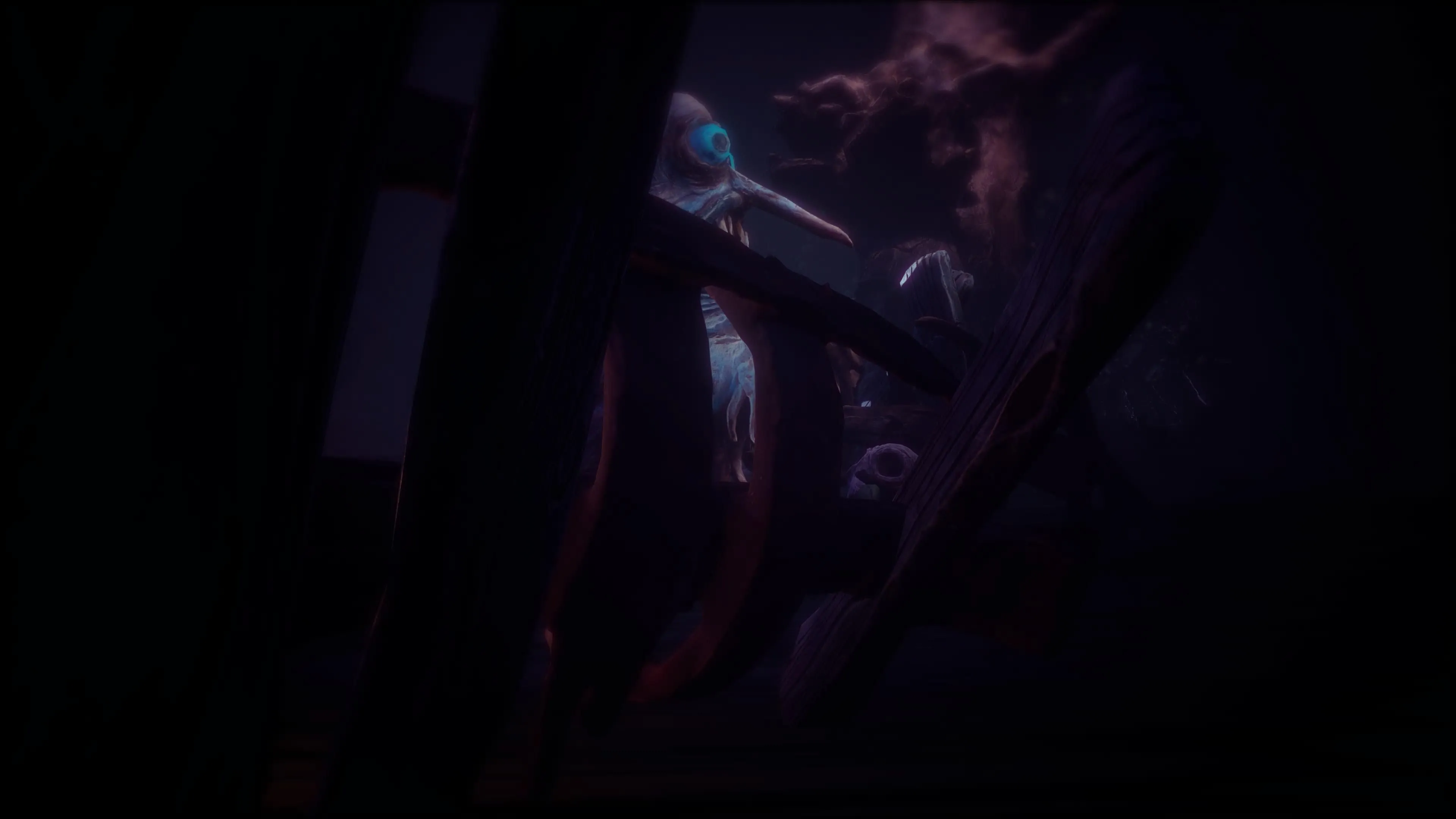 Màn hình gameplay lén lút trong The Midnight Walk, nhân vật The Burnt One ẩn nấp