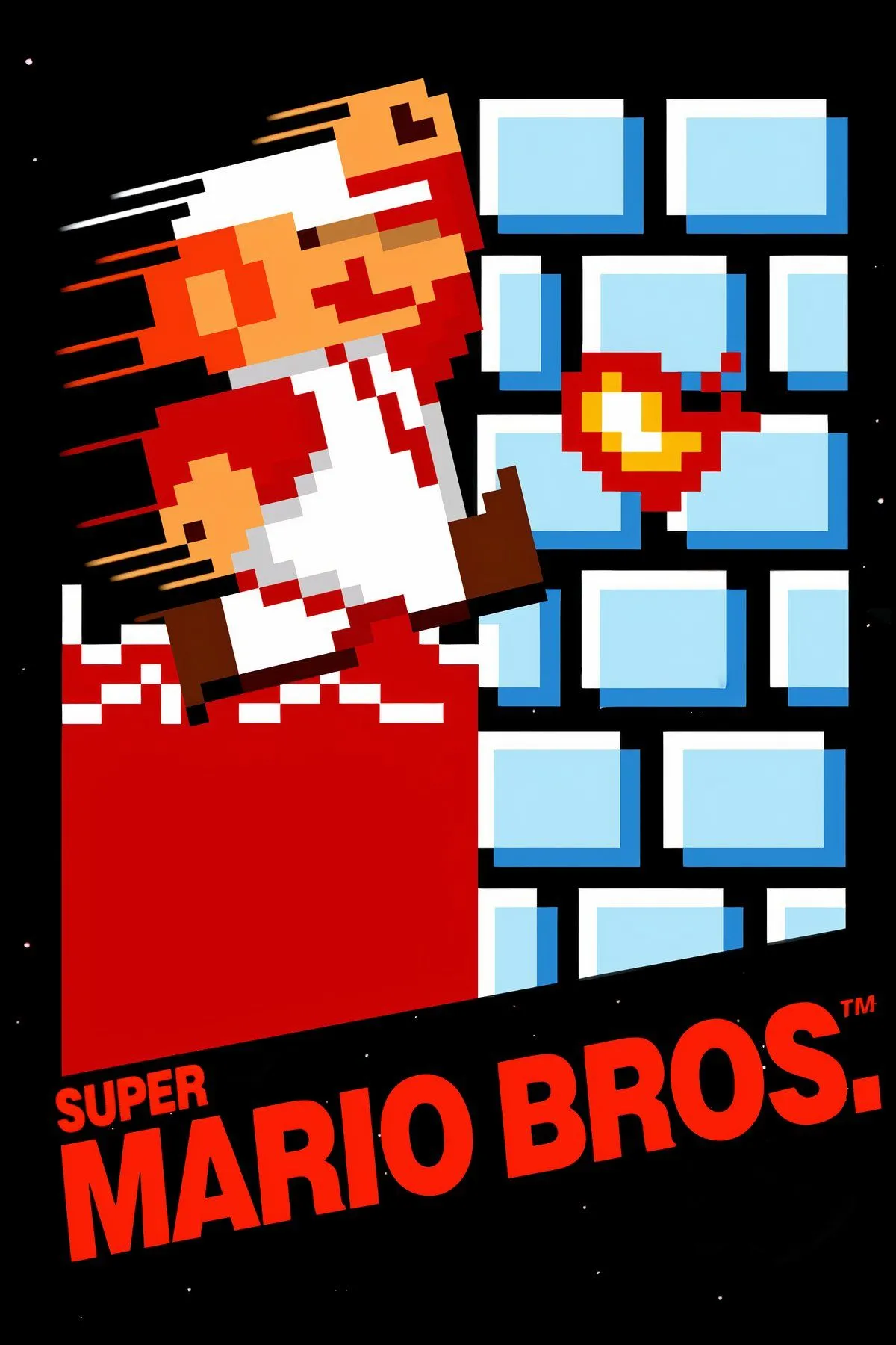 Màn hình gameplay Super Mario Bros. hiển thị Mario đang nhảy qua các chướng ngại vật