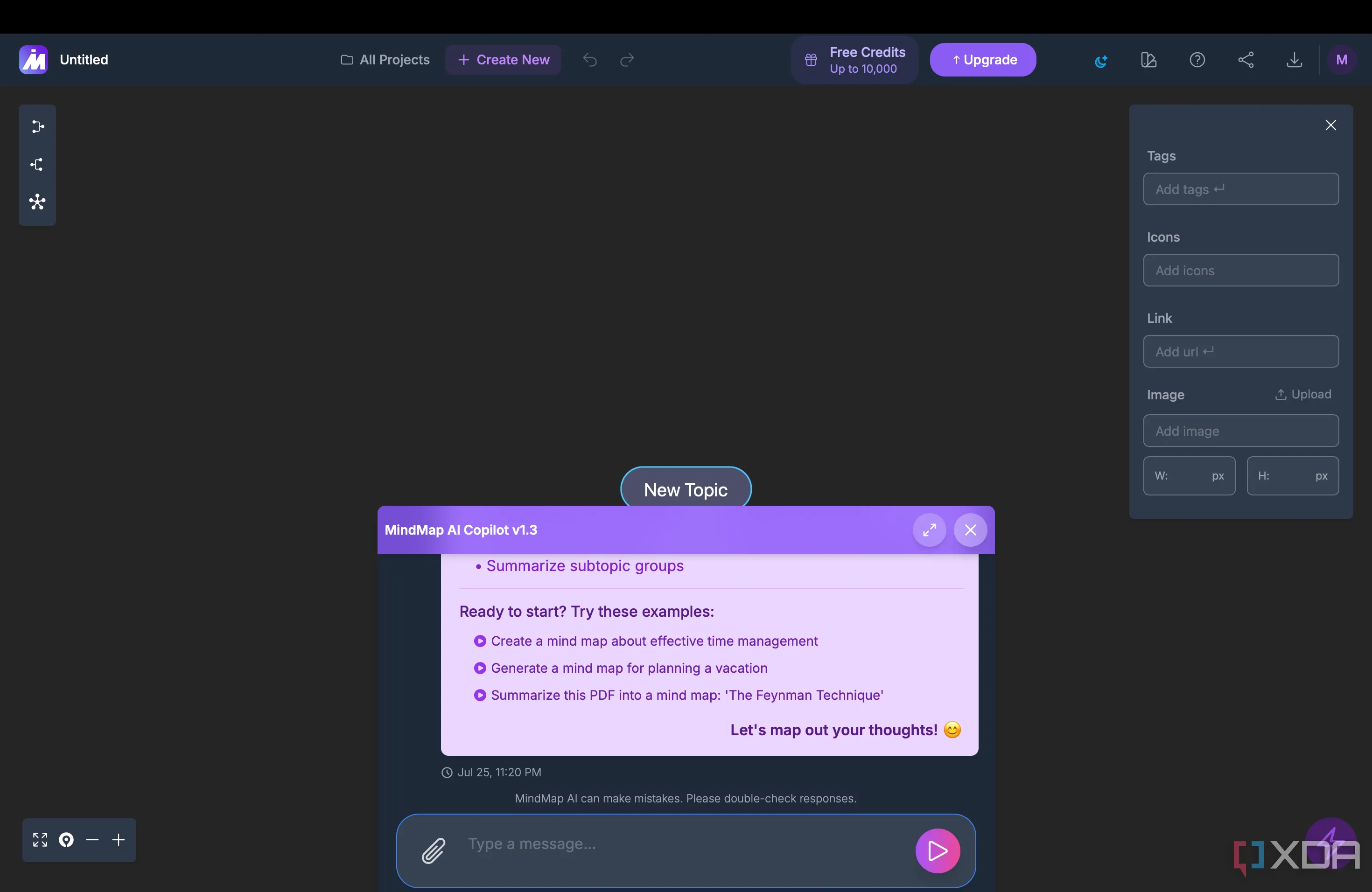 Màn hình hiển thị giao diện trò chuyện của AI Copilot trong công cụ MindMap AI