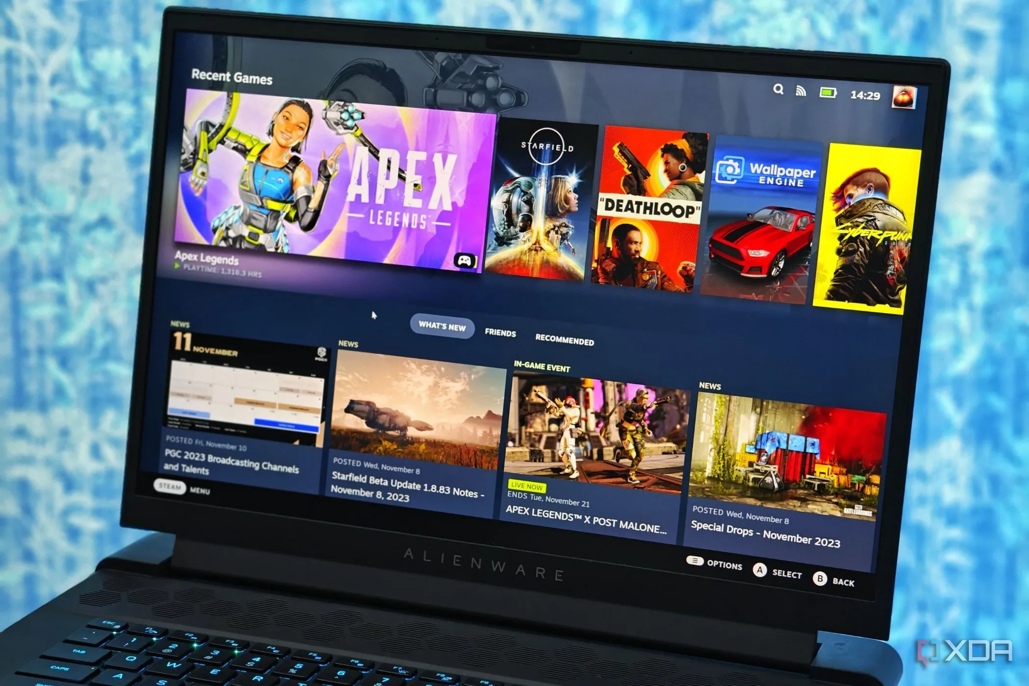 Màn hình Steam Big Picture Mode trên máy tính xách tay chơi game Alienware