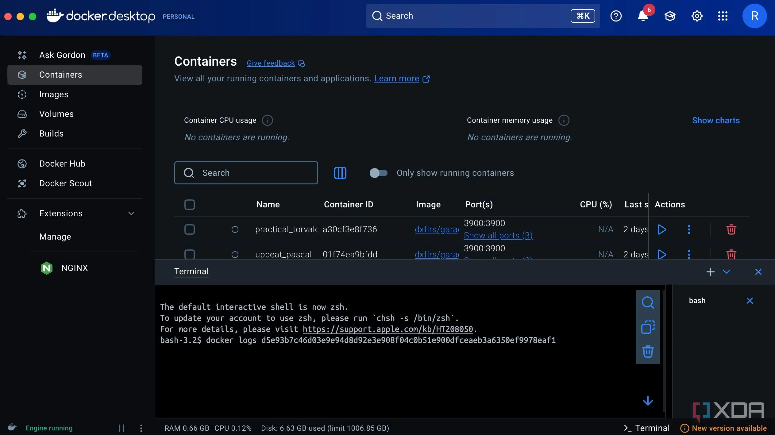 Màn hình terminal hiển thị kết quả của lệnh `docker logs [container]` để xem nhật ký lỗi của container Docker.
