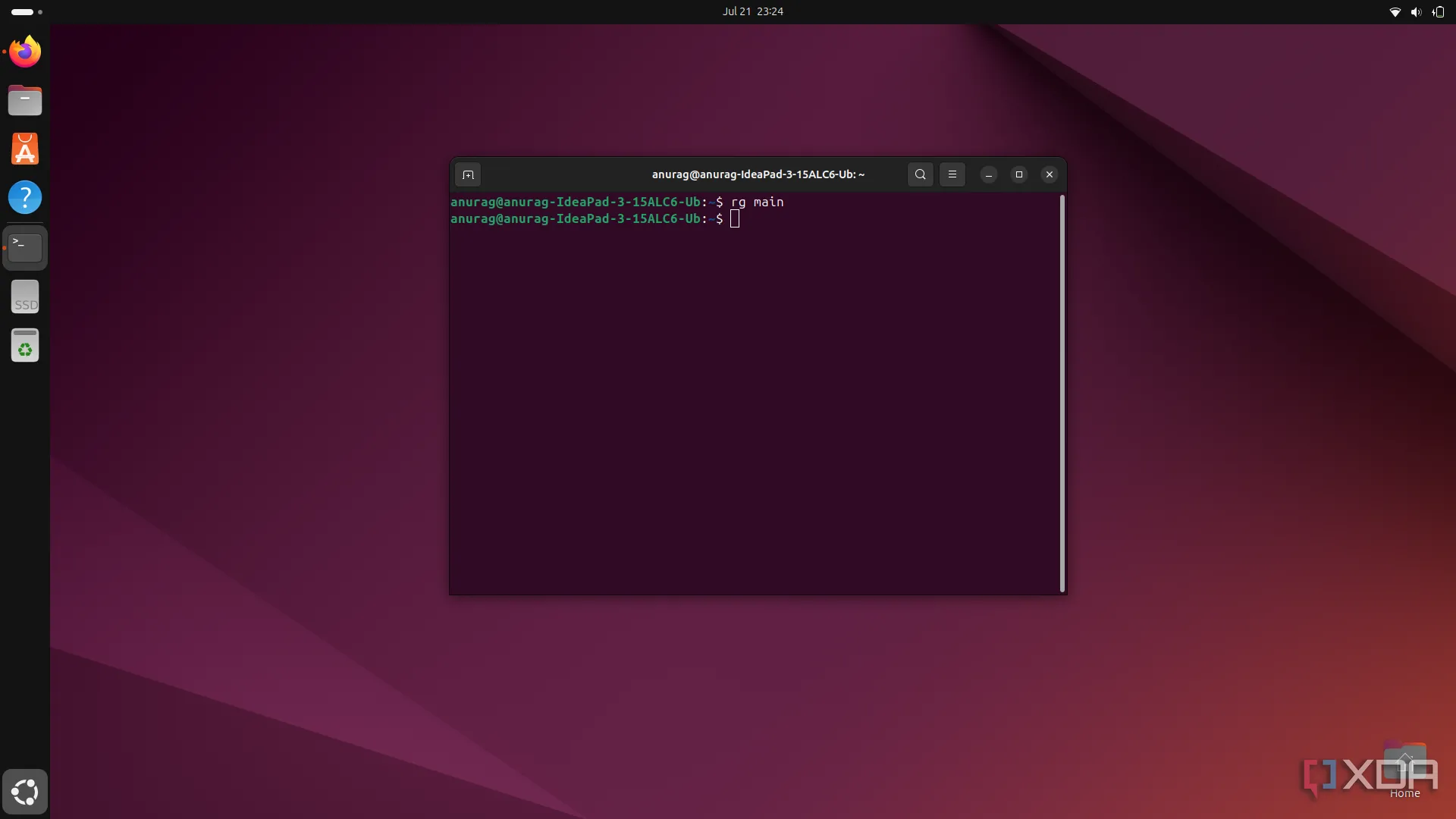 Màn hình terminal Ubuntu hiển thị kết quả tìm kiếm nhanh bằng công cụ ripgrep với tô màu cú pháp và số dòng, tối ưu cho lập trình viên.