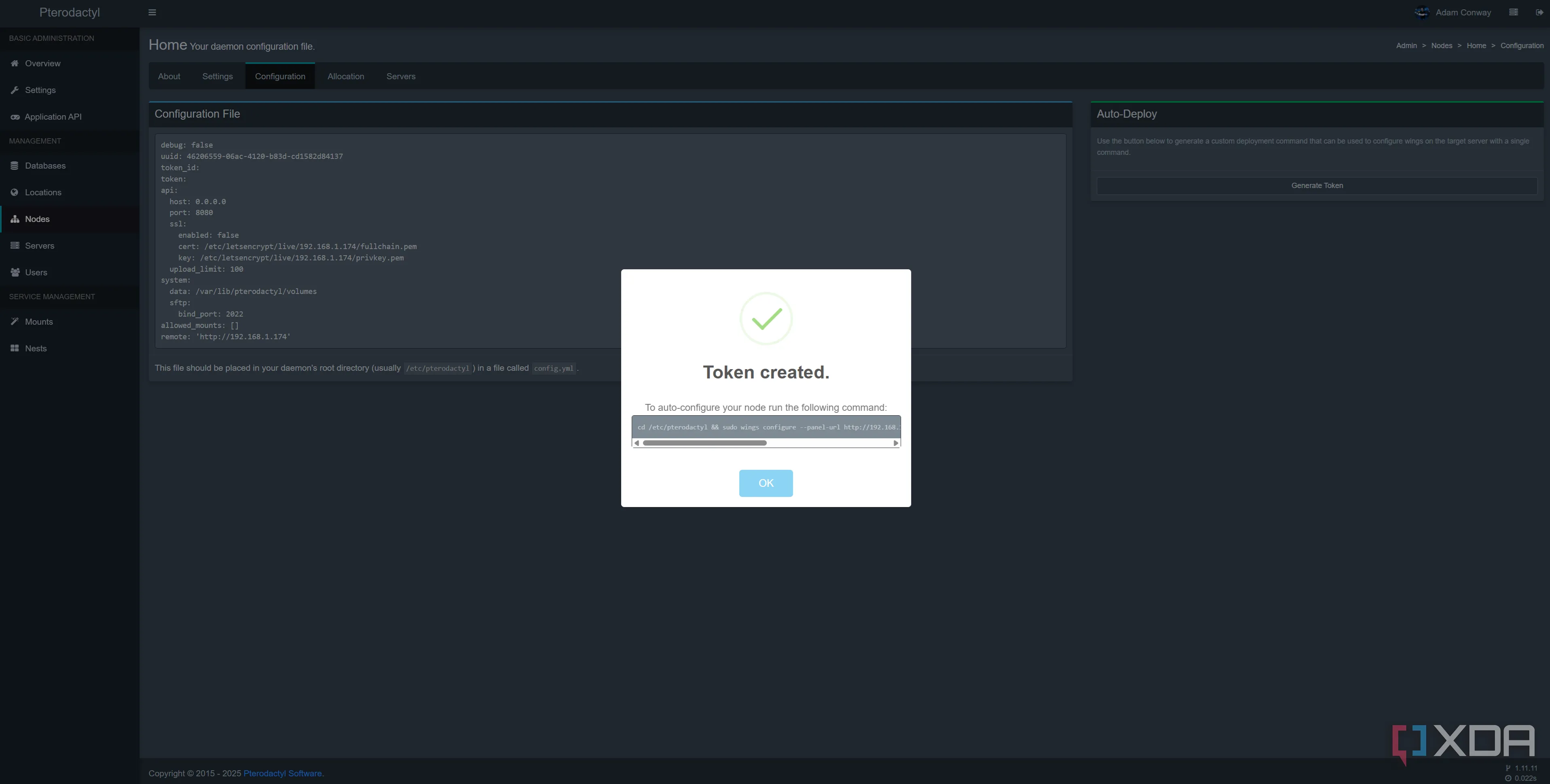 Màn hình thiết lập triển khai tự động Pterodactyl Wings trên Proxmox LXC