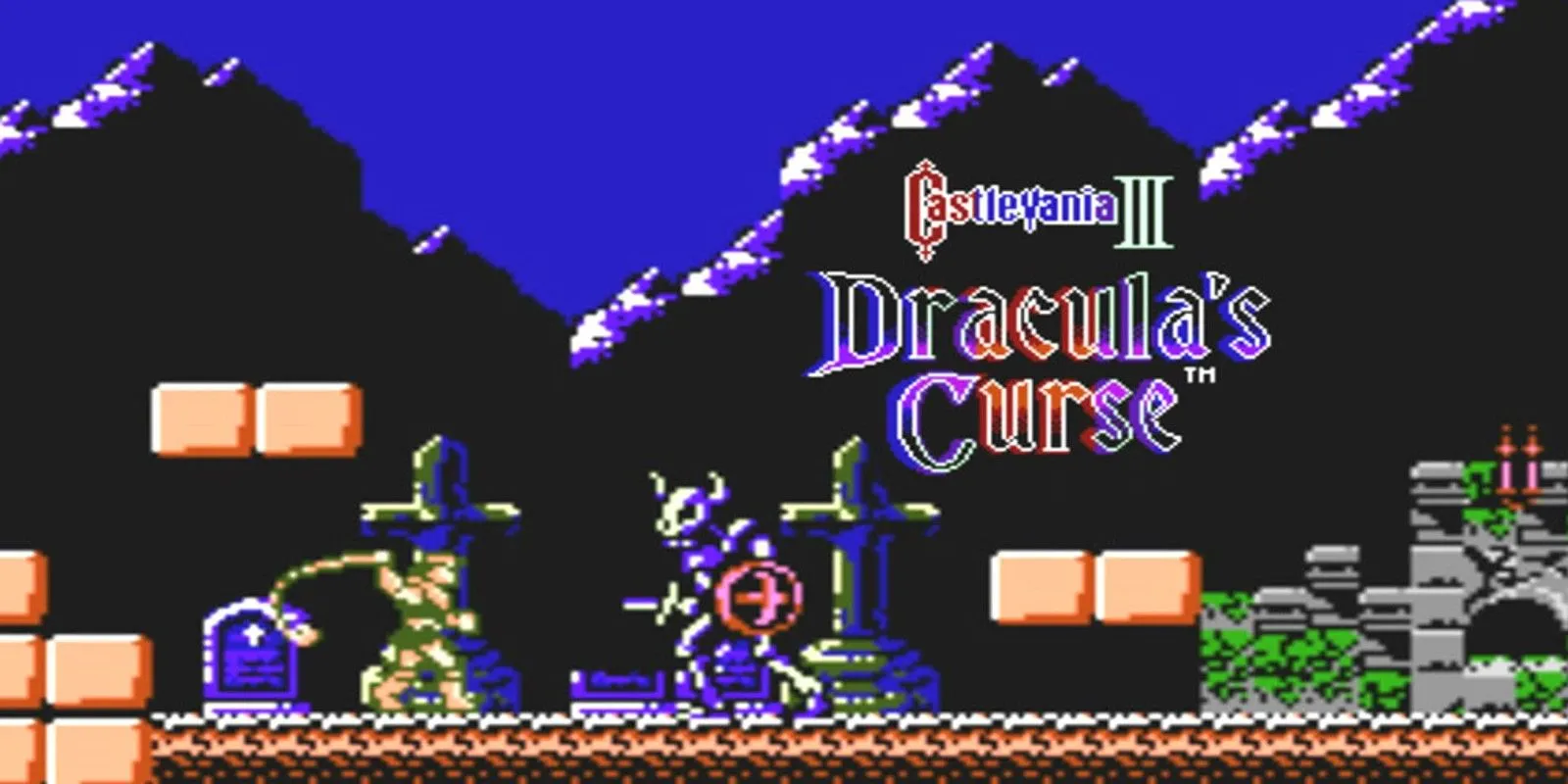 Màn hình tiêu đề của Castlevania III: Dracula's Curse với biểu tượng game