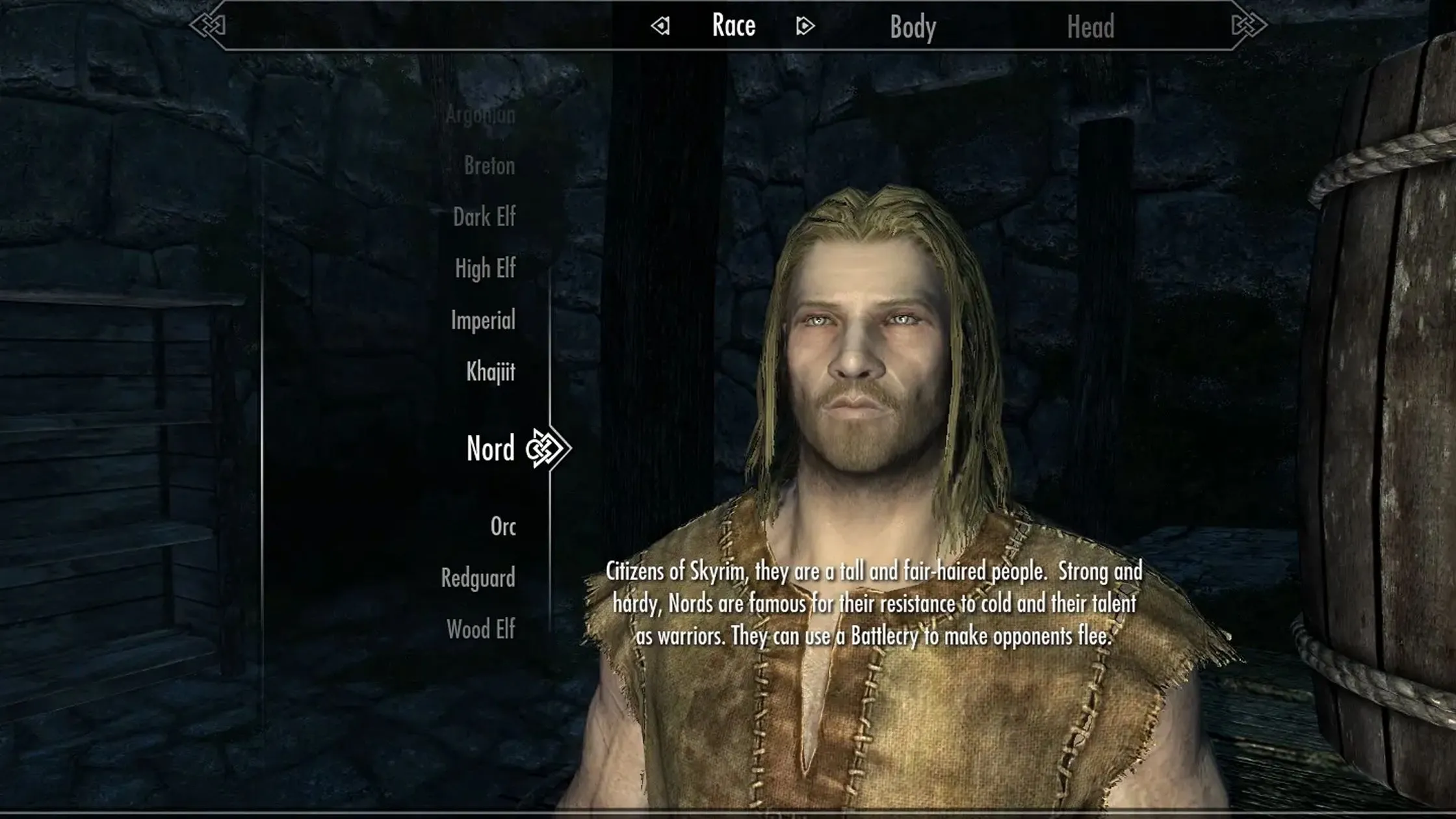 Màn hình trong game của mod Alternate Start trong Skyrim
