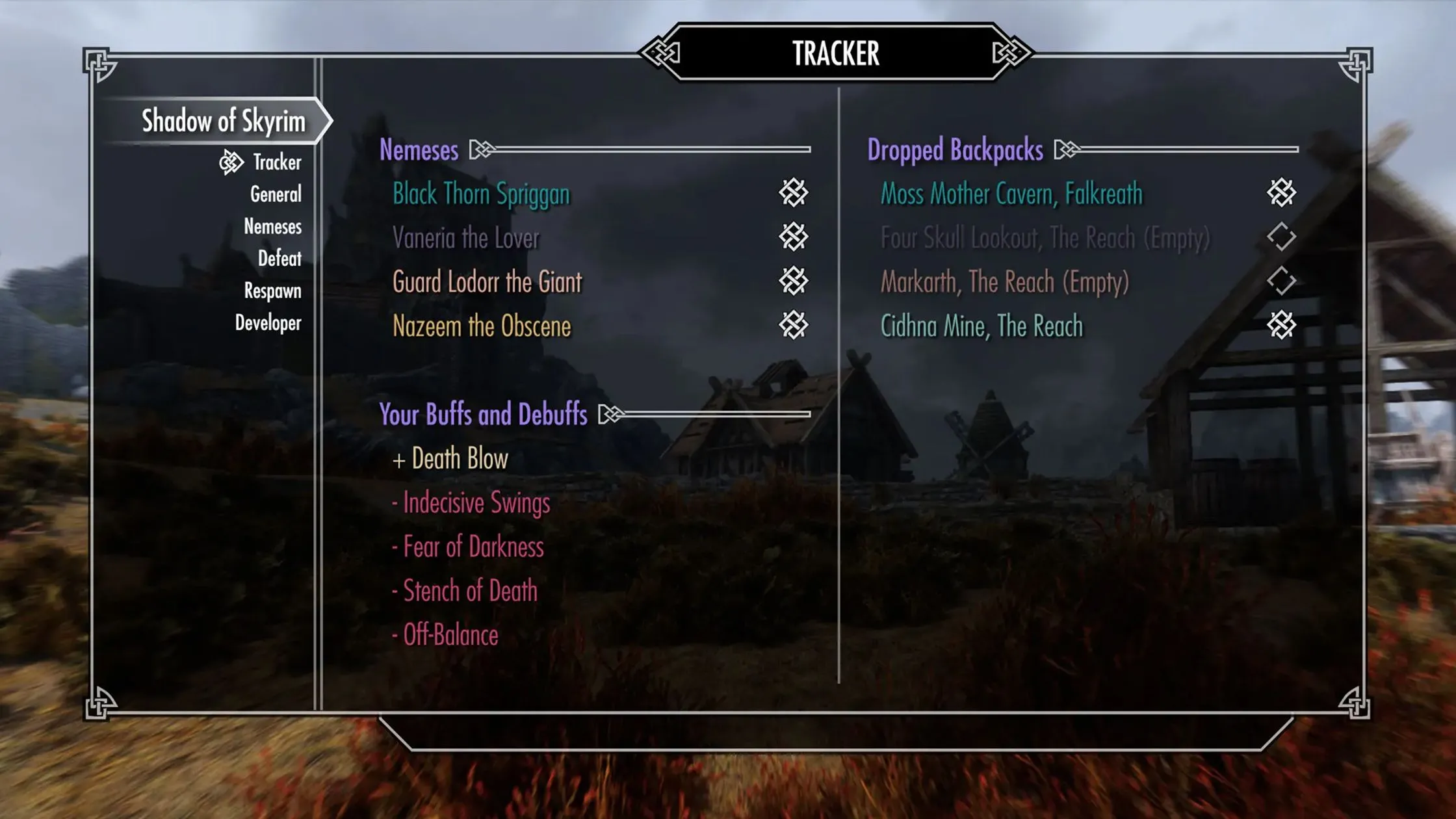 Màn hình trong game của mod Shadow of Skyrim