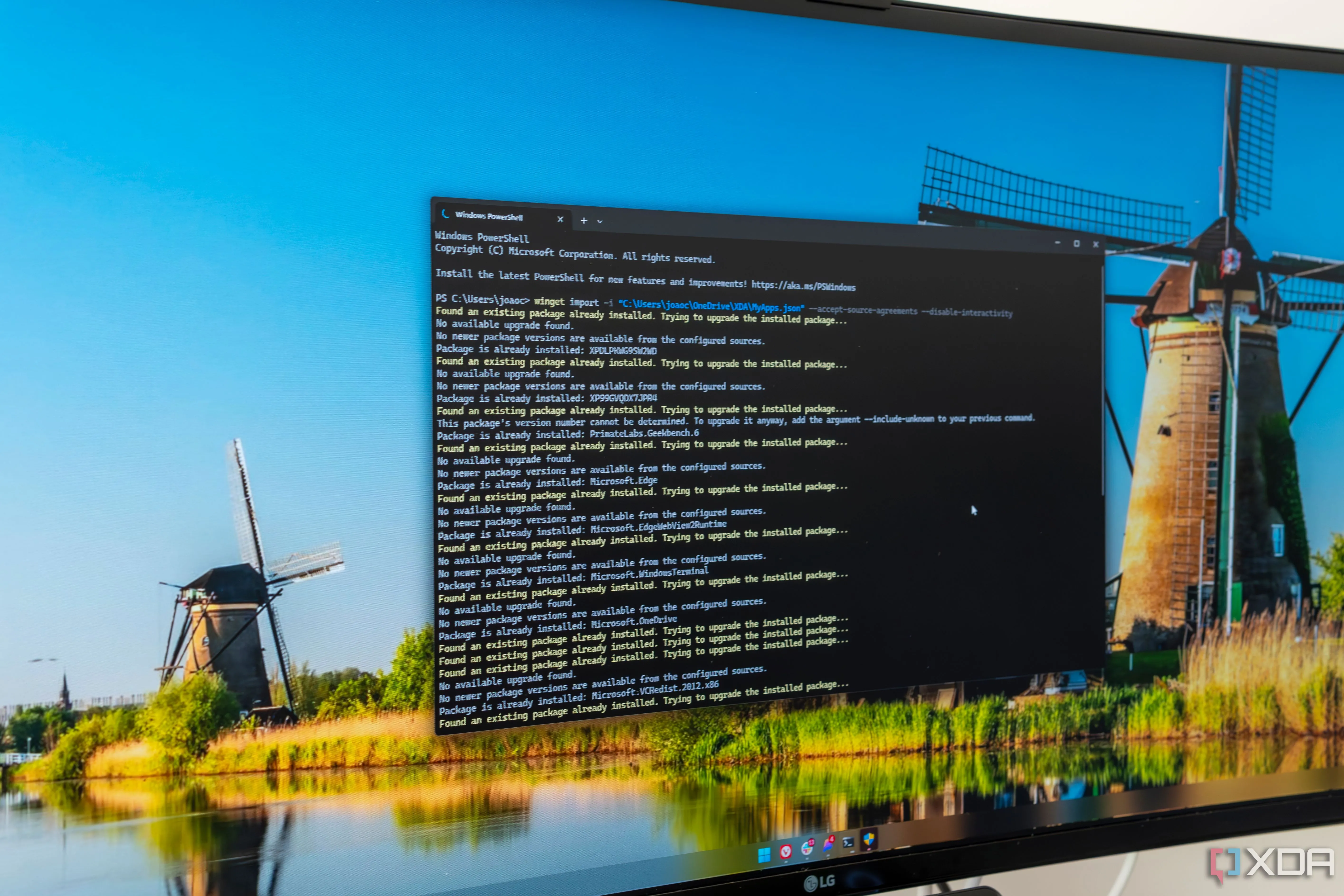 Màn hình Windows Terminal hiển thị quá trình quản lý gói ứng dụng thông qua Winget.