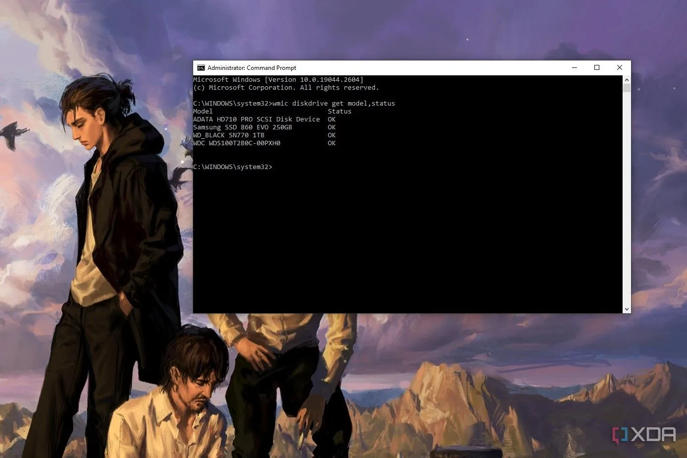 Màn hình Windows với cửa sổ Command Prompt kiểm tra sức khỏe ổ đĩa cứng