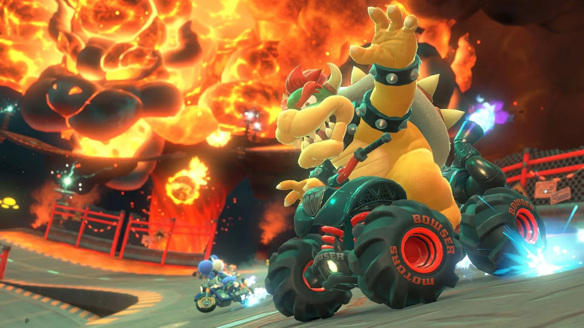 Mario Kart World hình ảnh báo chí 3: Donkey Kong và Bowser trong cuộc đua tốc độ cao