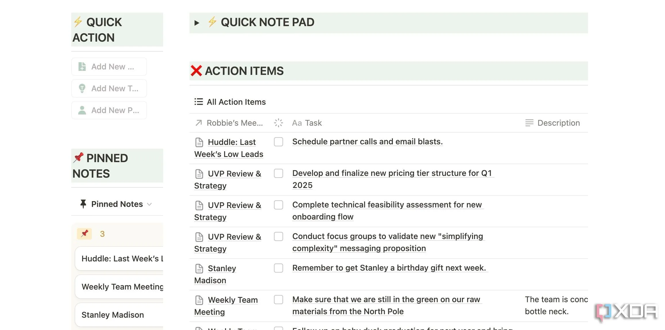 Mẫu ghi chú cuộc họp trong Notion hỗ trợ quản lý kiến thức