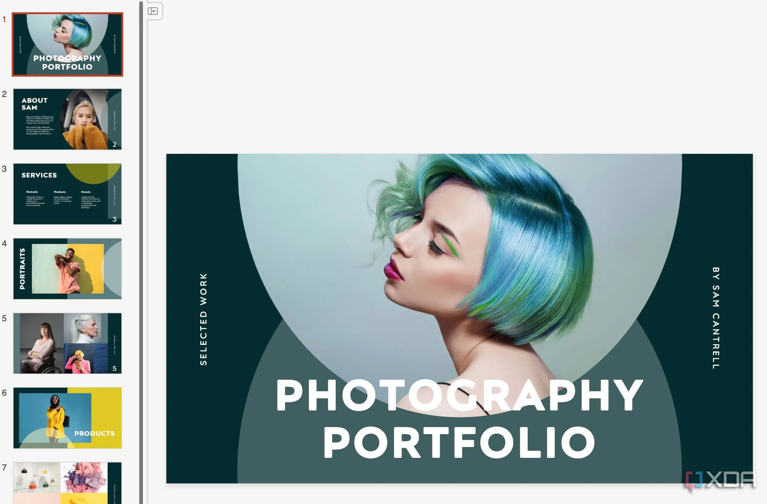 Mẫu portfolio nhiếp ảnh chuyên nghiệp với nhiều hình ảnh và bố cục tối giản trong PowerPoint